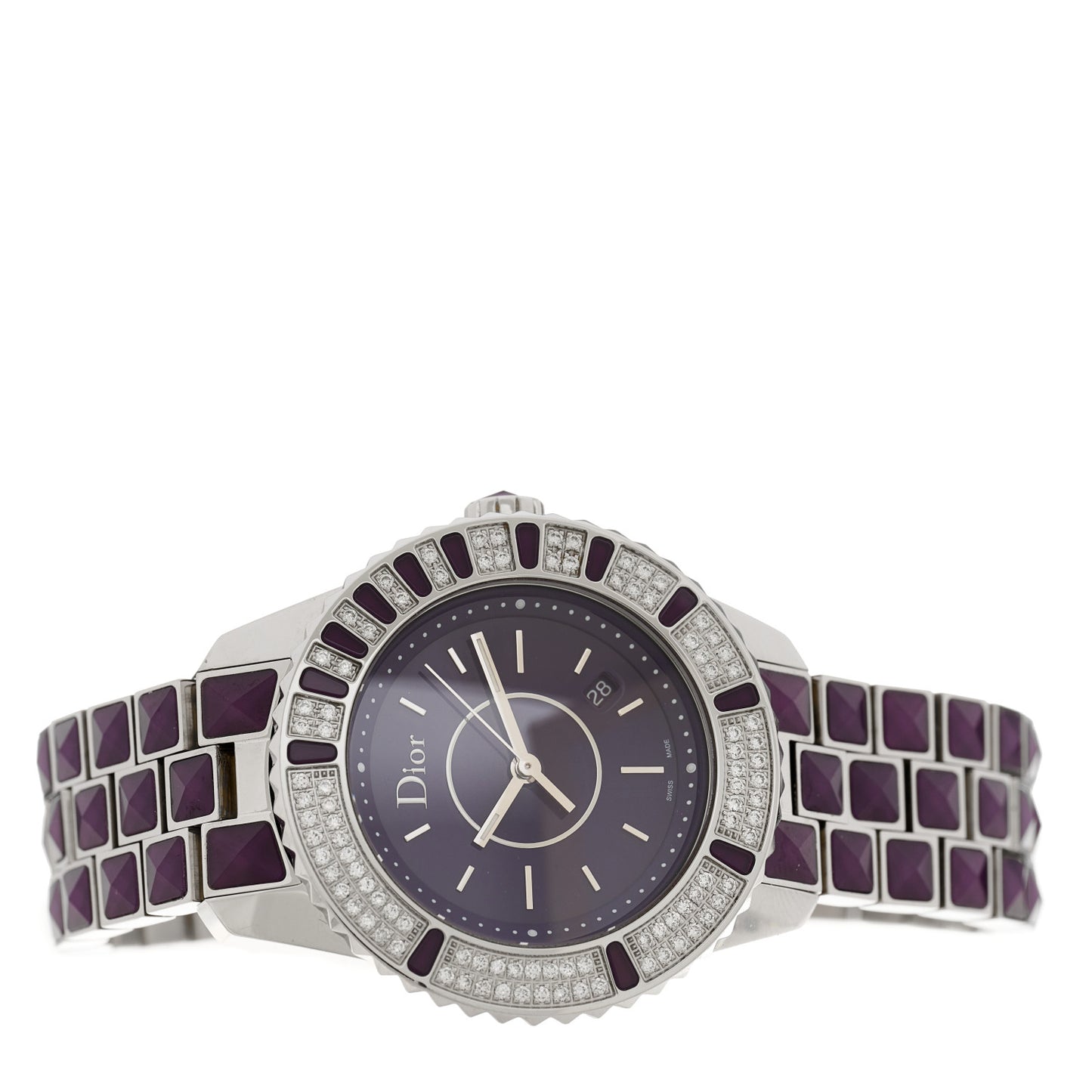 Stainless Steel Diamond Sapphire 33mm Christal Quartz Watch Purple