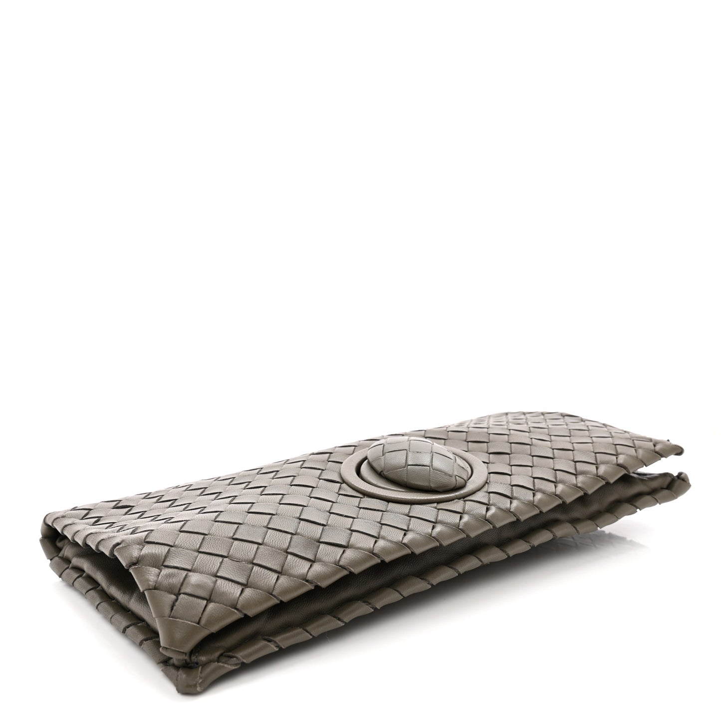 BOTTEGA VENETA Nappa Intrecciato Turnlock Clutch New Steel