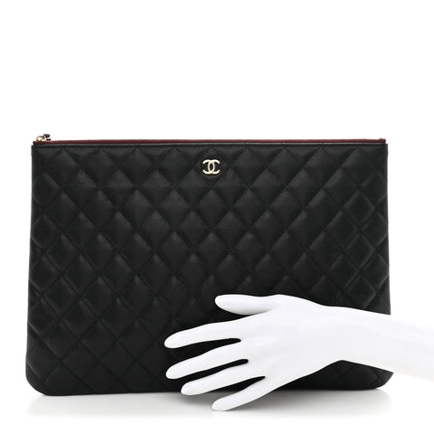 Caviar Quilted Large Cosmetic Case Black
