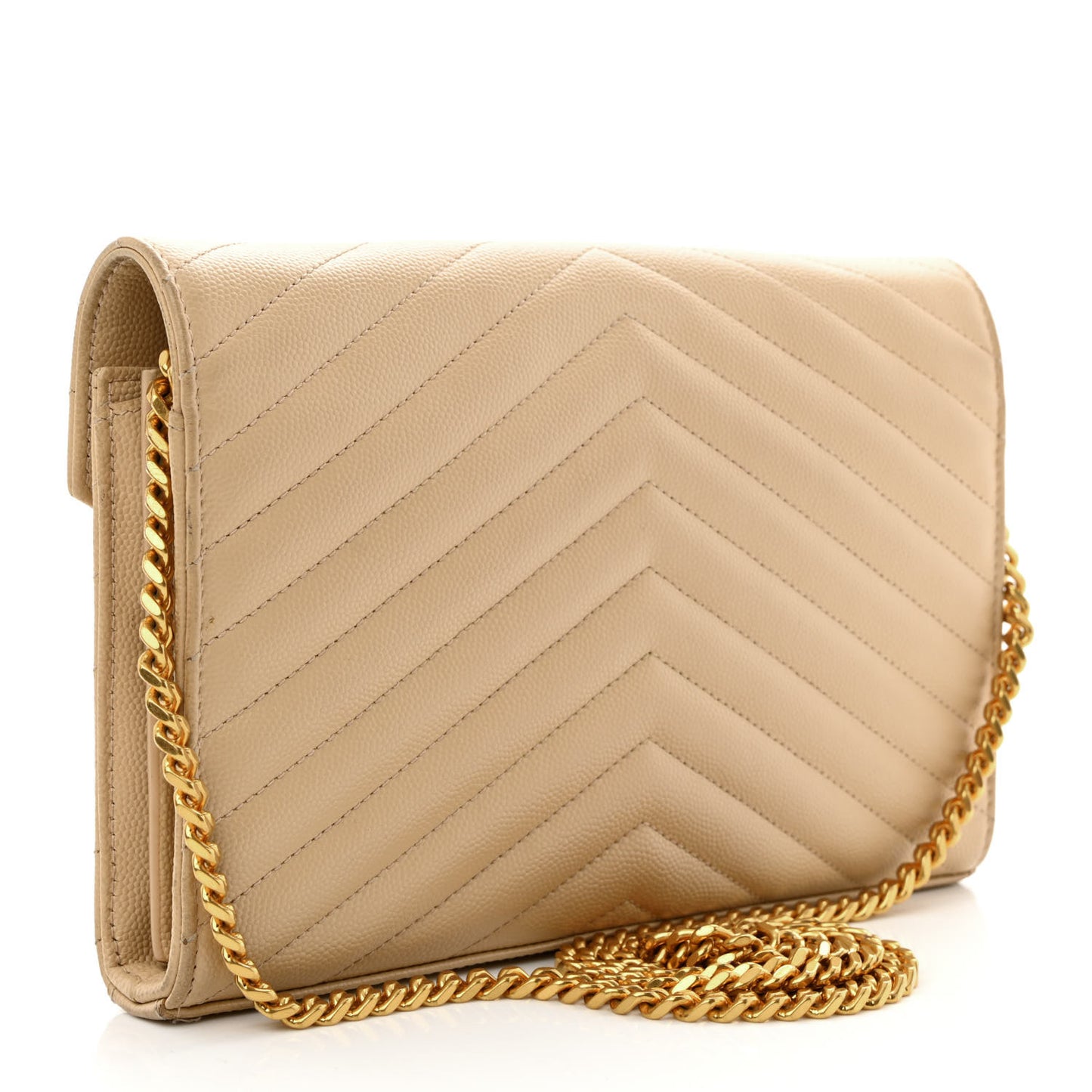 Grain De Poudre Matelasse Chevron Monogram Chain Wallet Dark Beige