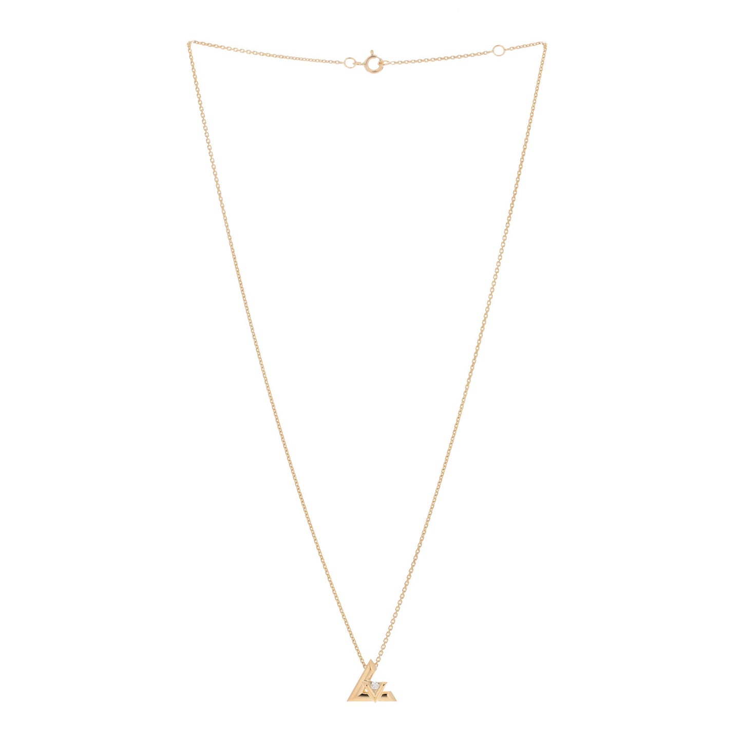 18K Yellow Gold Diamond Small LV Volt One Pendant Necklace