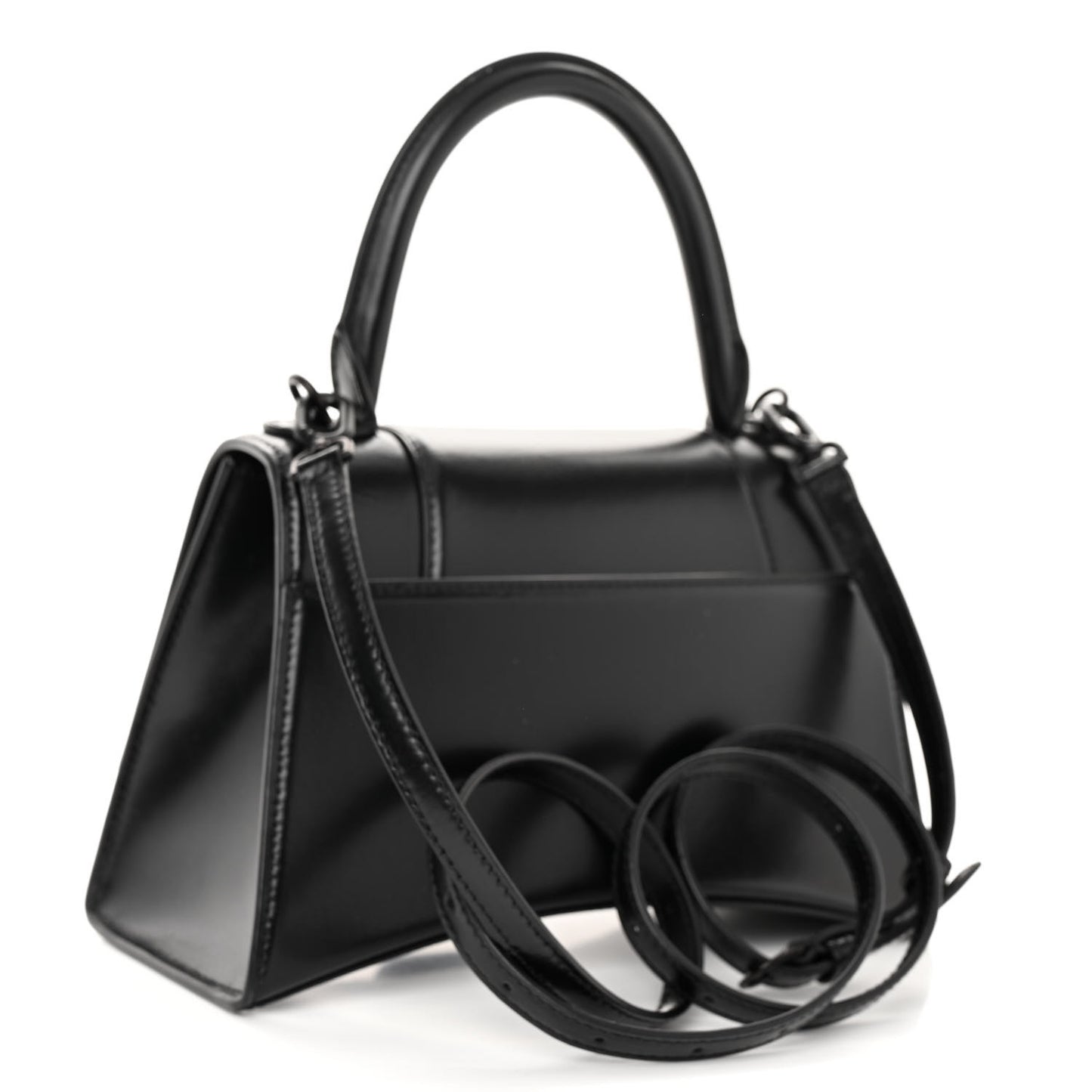 Shiny Box Calfskin Monochrome Small Hourglass Top Handle Bag Black