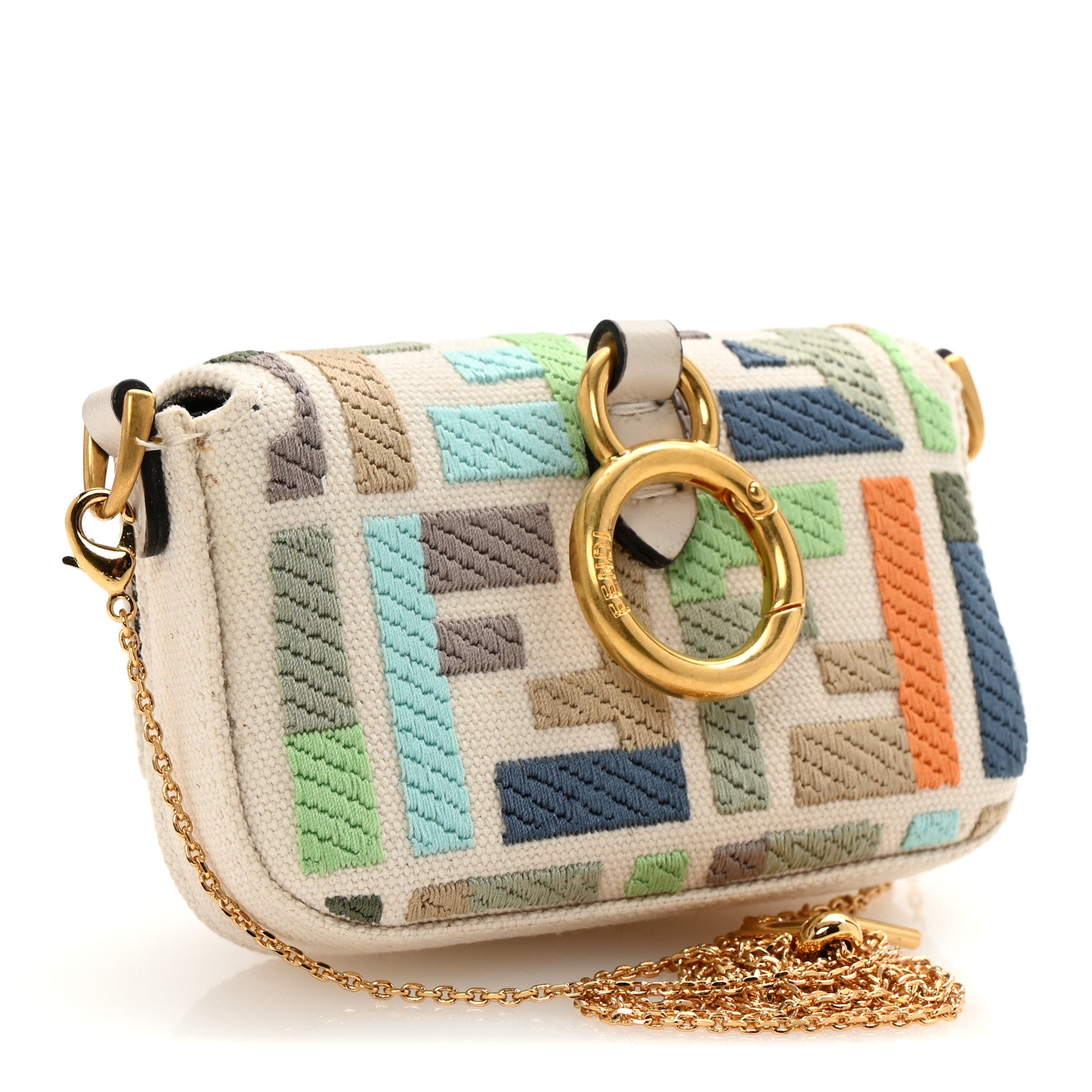 Fendi Canvas Nappa FF Multicolor Embroidered Nano Maxi Buckle Baguette Charm Grezzo Multicolor 3 of 10
