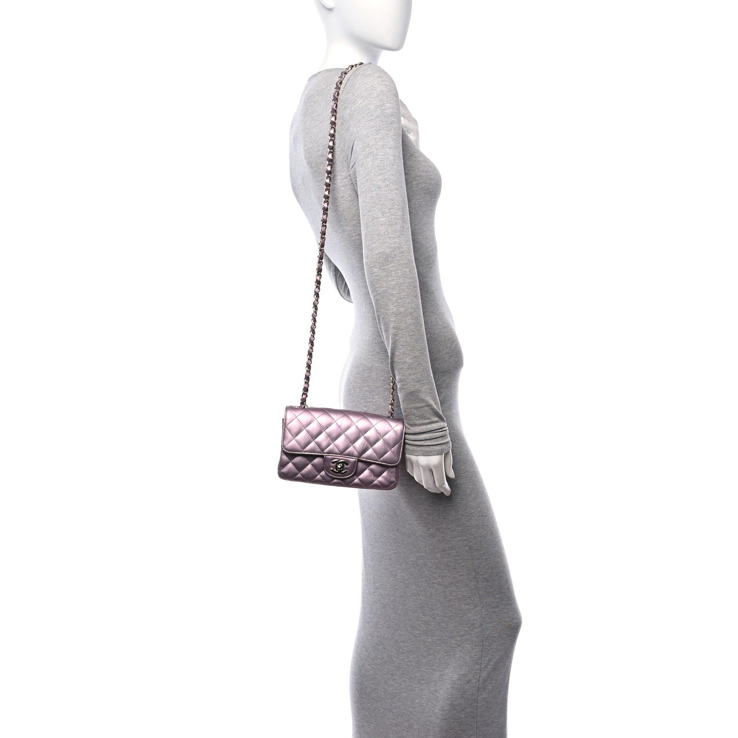 Metallic Calfskin Quilted Mini Rectangular Flap Pink