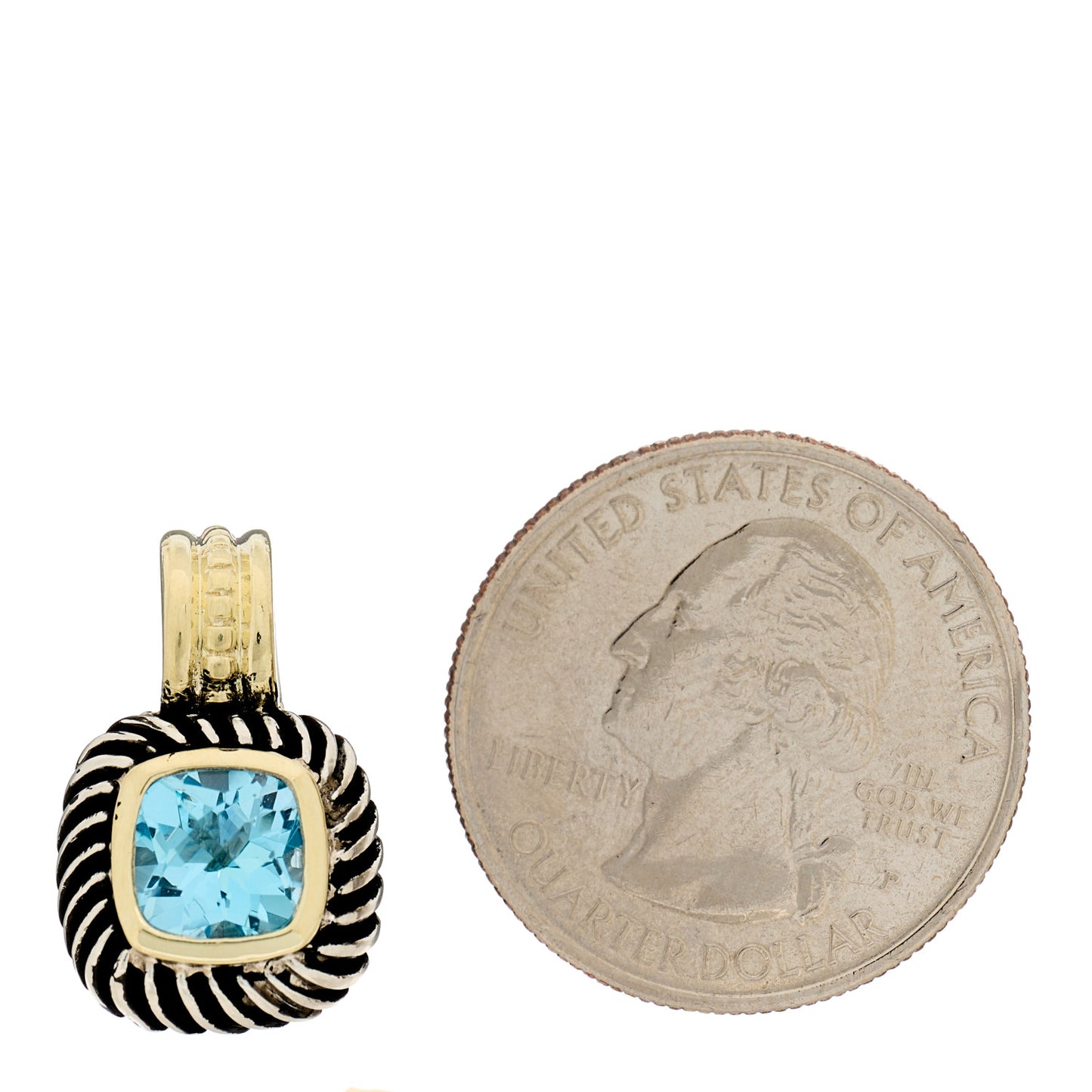 Sterling Silver 14K Yellow Gold Blue Topaz 7mm Albion Enhancer Pendant