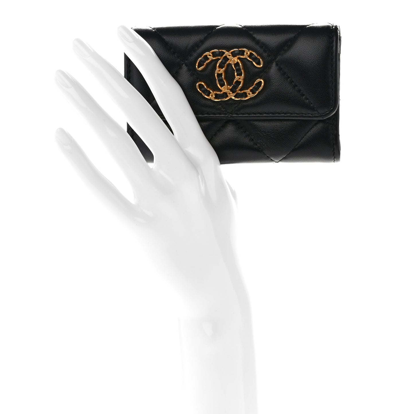 Lambskin Quilted Chanel 19 Flap Card Holder Black