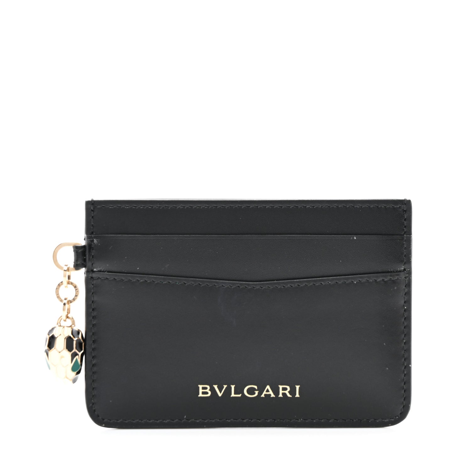 Serpenti Calfskin Card Holder Black Emerald Green