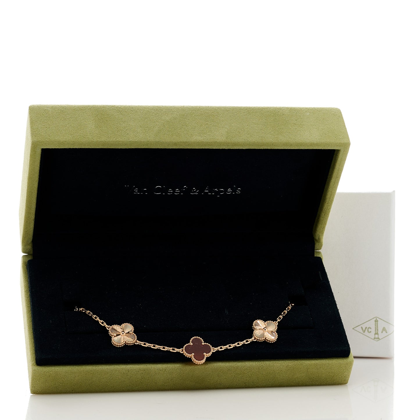 18K Rose Gold Carnelian 5 Motifs Guilloche Vintage Alhambra Bracelet