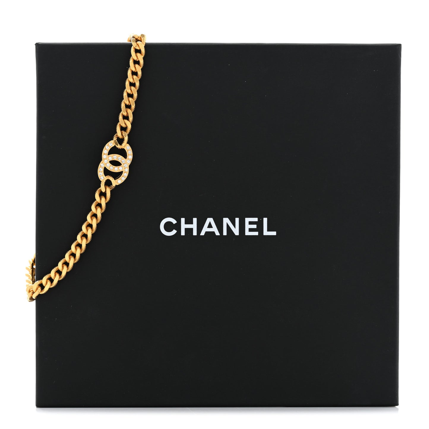 Crystal Chain Link CC Choker Necklace Gold