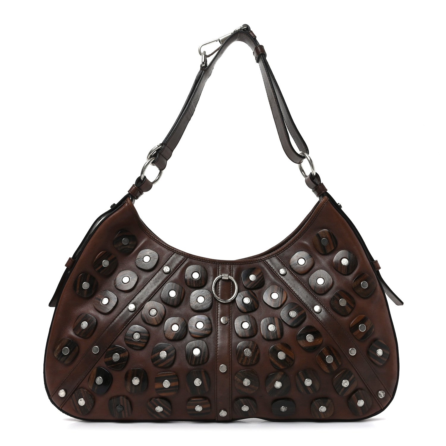 Saint Laurent Calfskin Wood Embellished Mombasa Hobo Brown 1893237