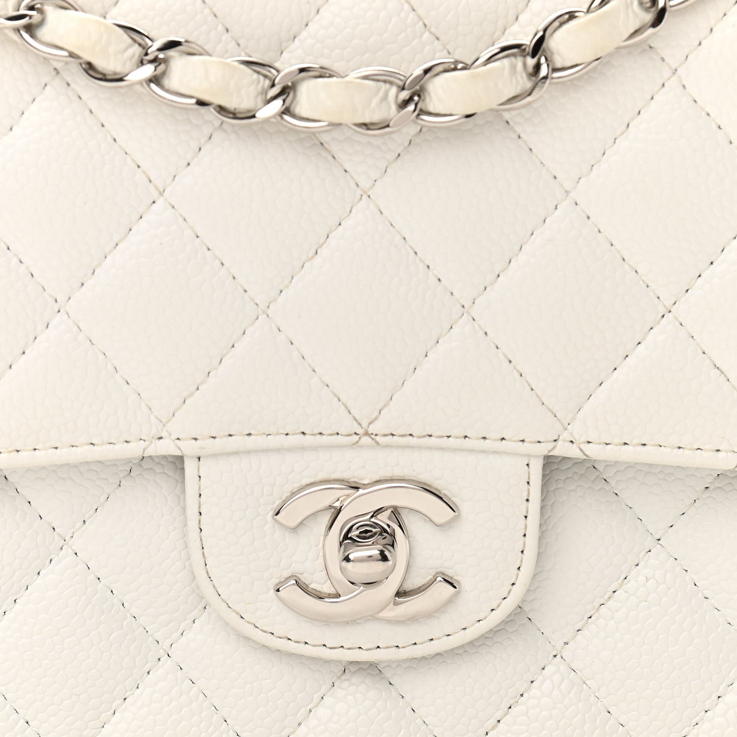 Caviar Quilted Medium Double Flap White