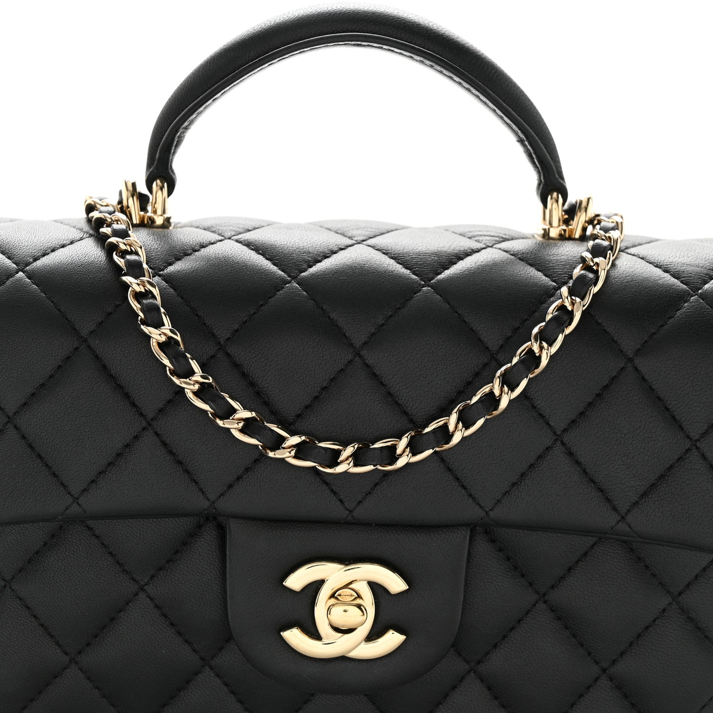 Lambskin Quilted Mini Top Handle Rectangular Flap Black