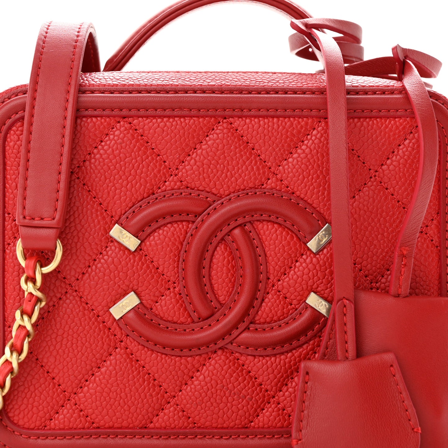 Caviar Quilted Small CC Filigree Vanity Case Red