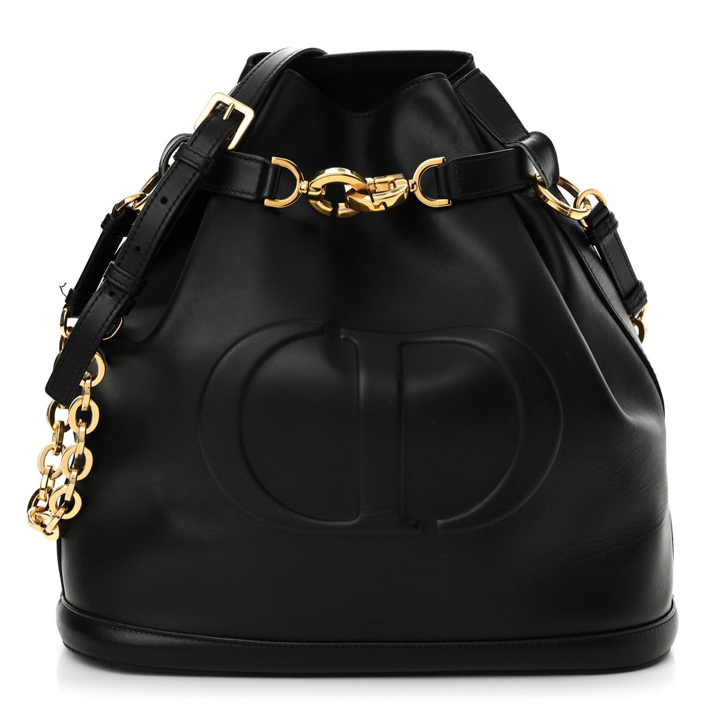 Calfskin CD Embossed Large C'est Chain Bucket Bag Black