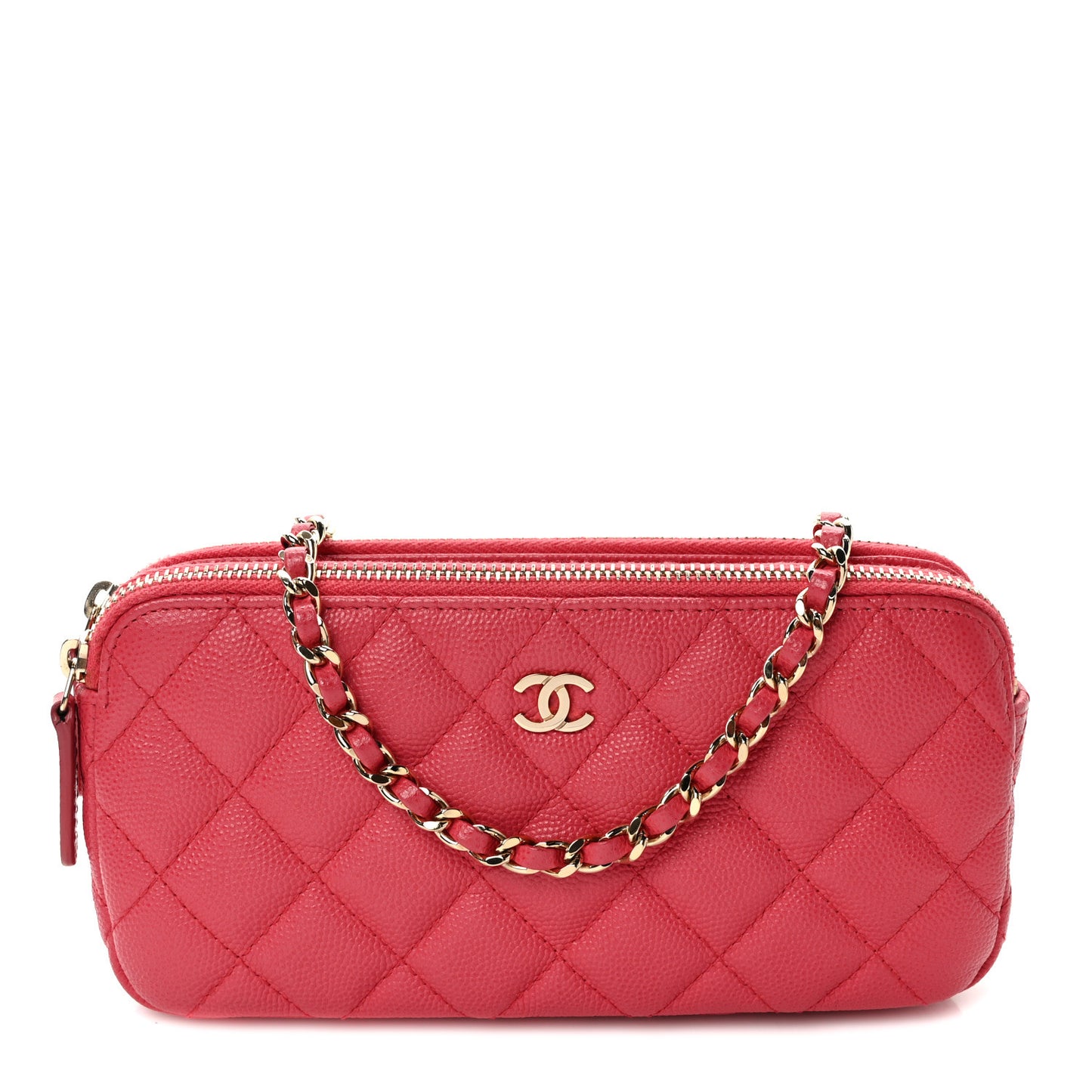 Caviar Quilted Small Clutch With Chain Pink