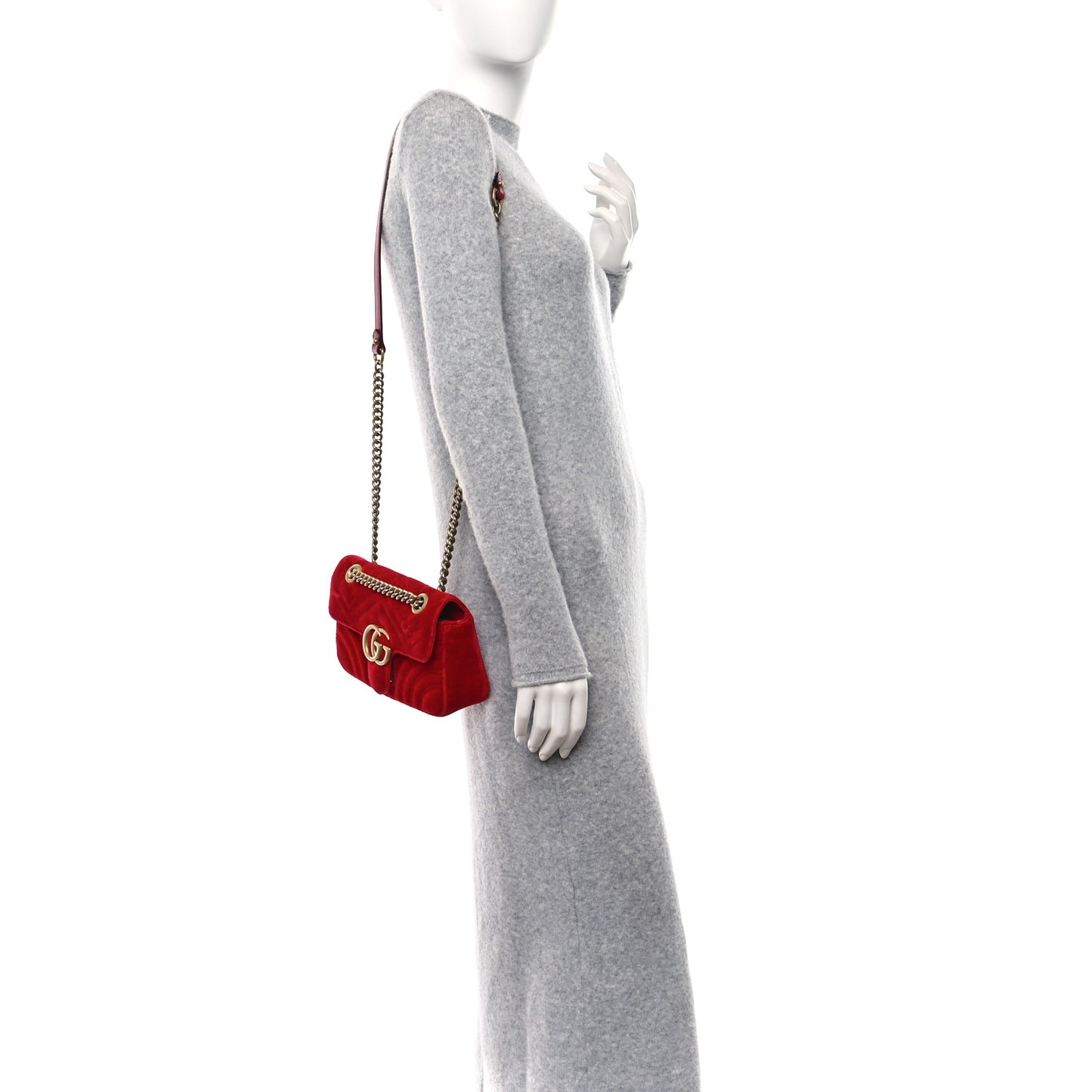 Velvet Matelasse Mini GG Marmont Shoulder Bag Hibiscus Red