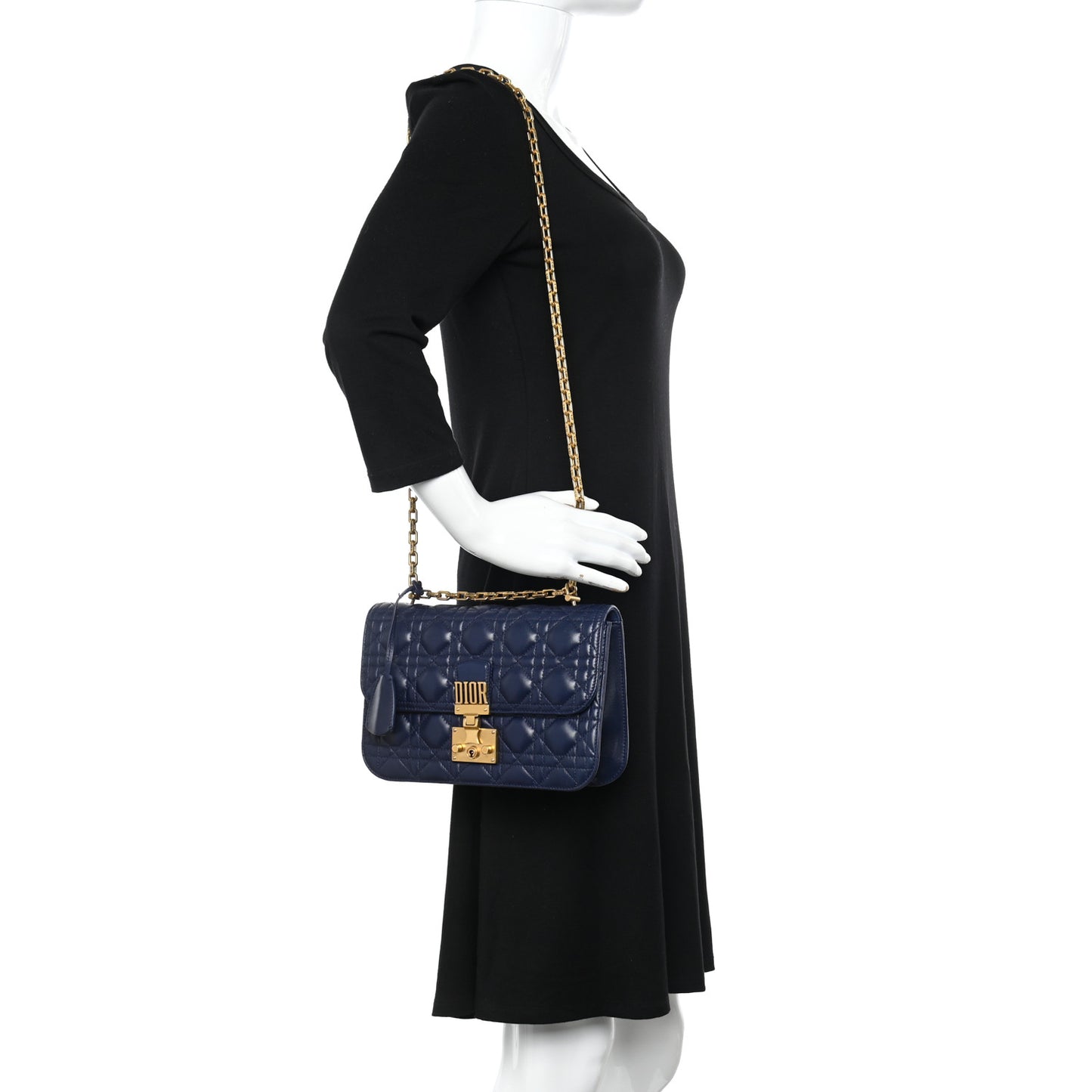 Lambskin Cannage Large Dioraddict Flap Bag Indigo Blue