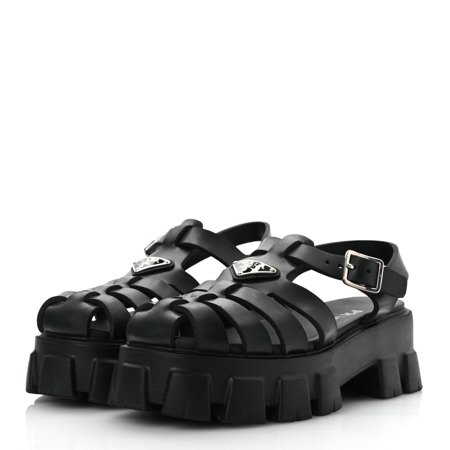 Prada Foam Rubber Triangle Logo Monolith 55mm Cage Sandals 40 Black 4 of 13