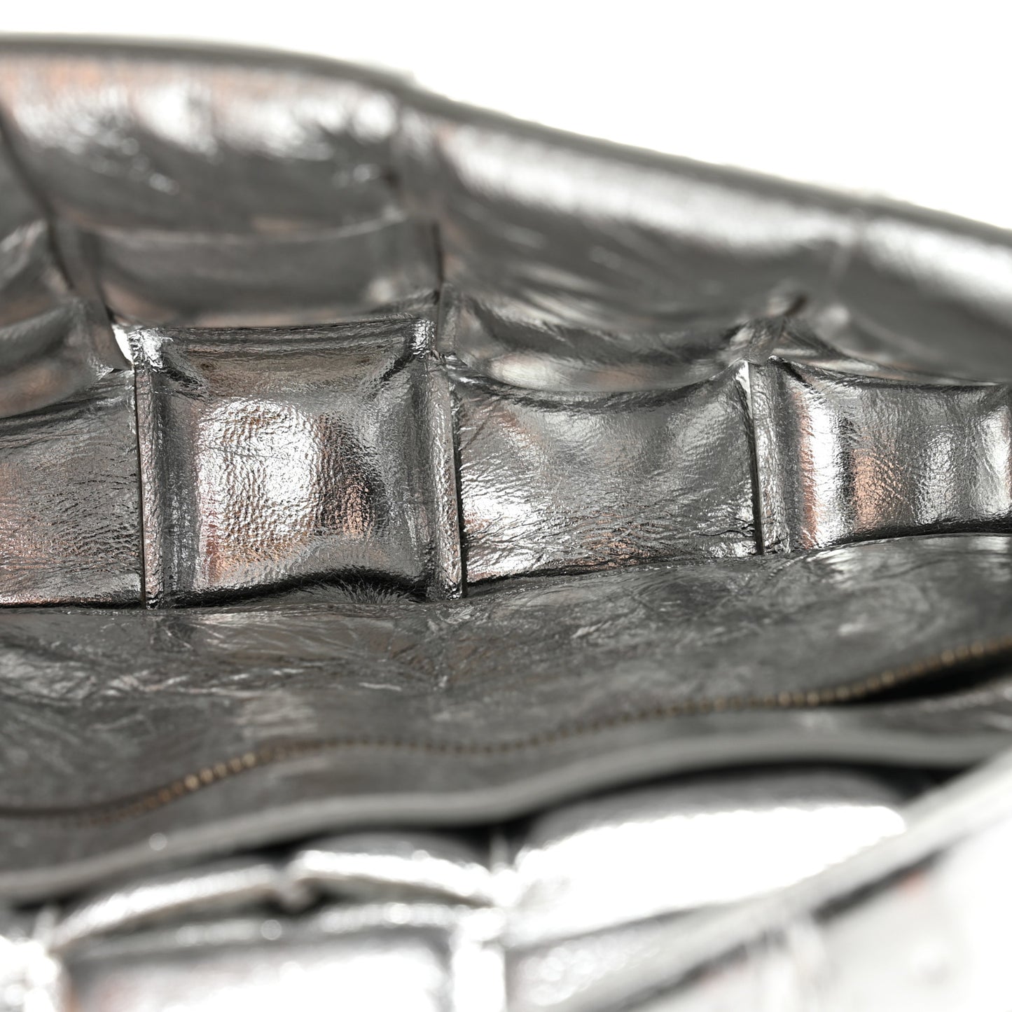 Metallic Lambskin Padded Cassette Crossbody Bag Silver