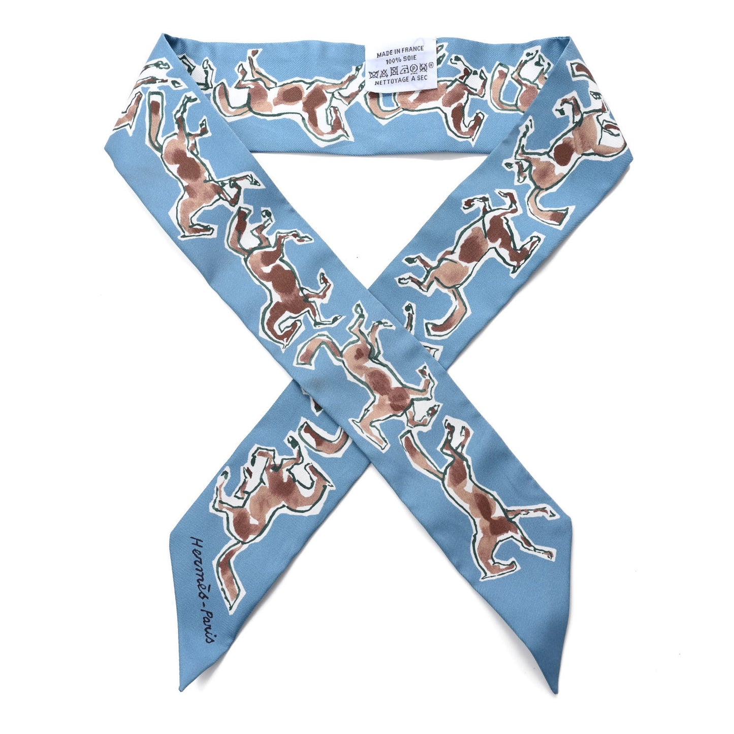Silk Chevaux En Liberte Twilly Bleu Glacier Beige