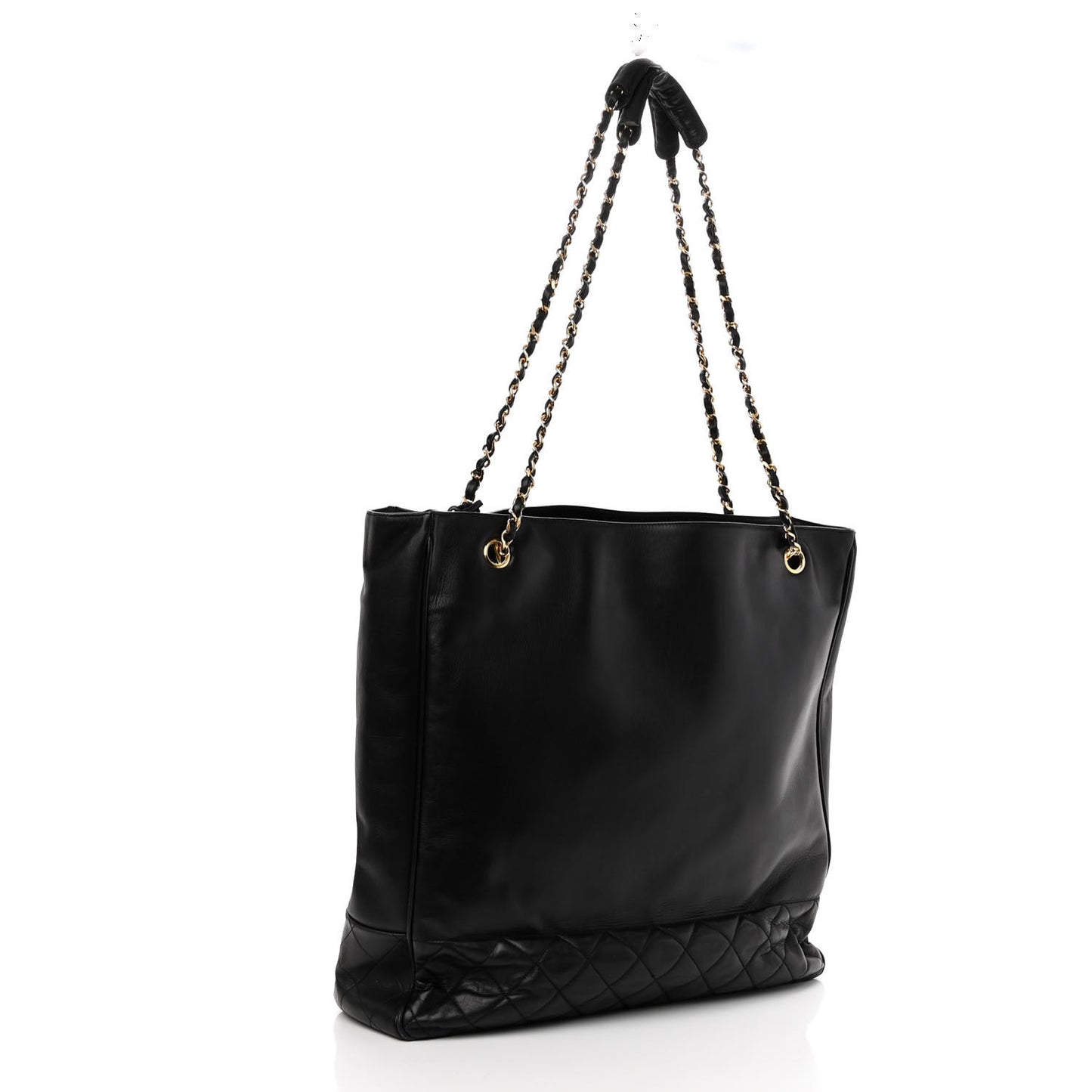 Lambskin Quilted CC Shopping Tote Black
