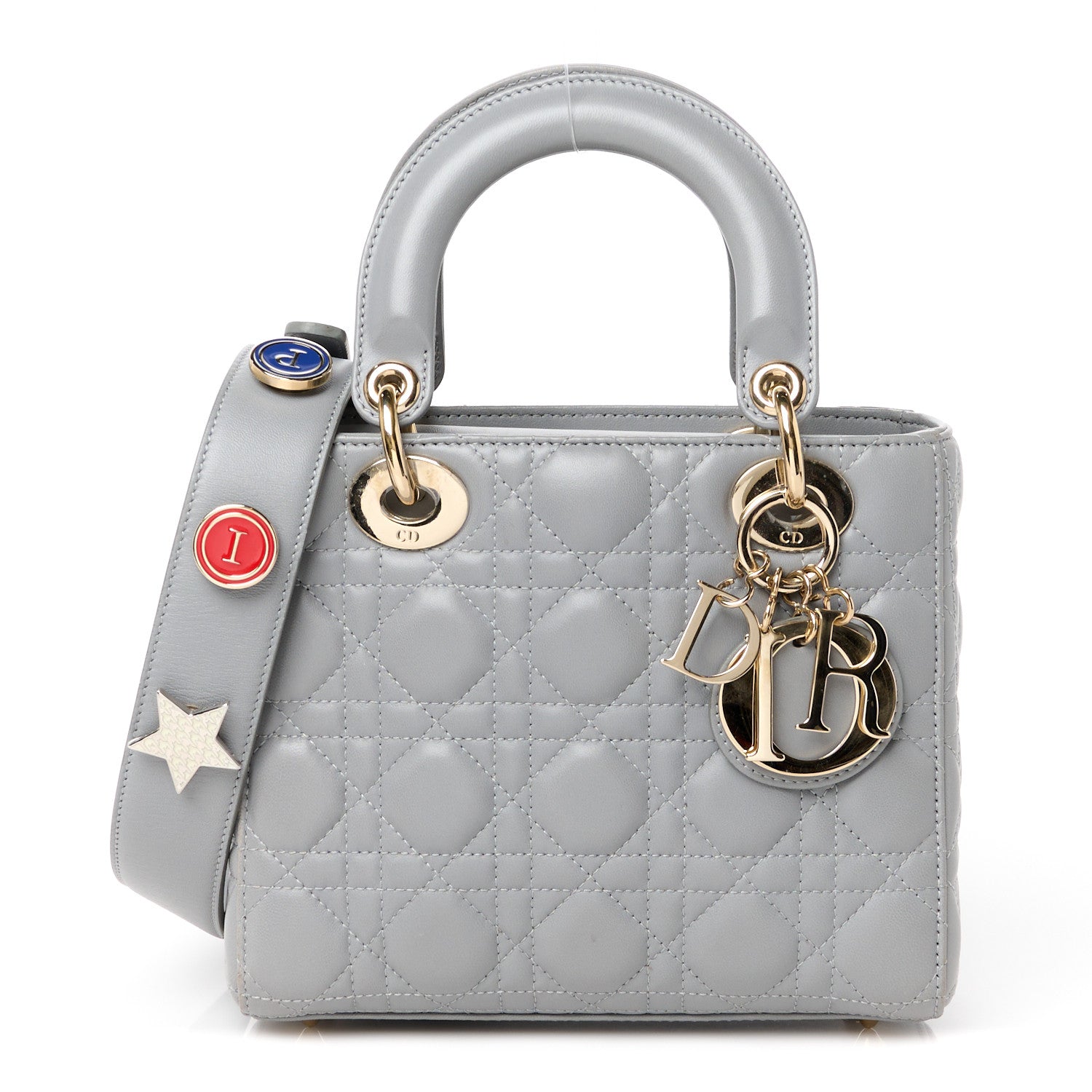 Christian Dior Lambskin Cannage Small Lucky Badges Lady Dior Grey 1 of 10