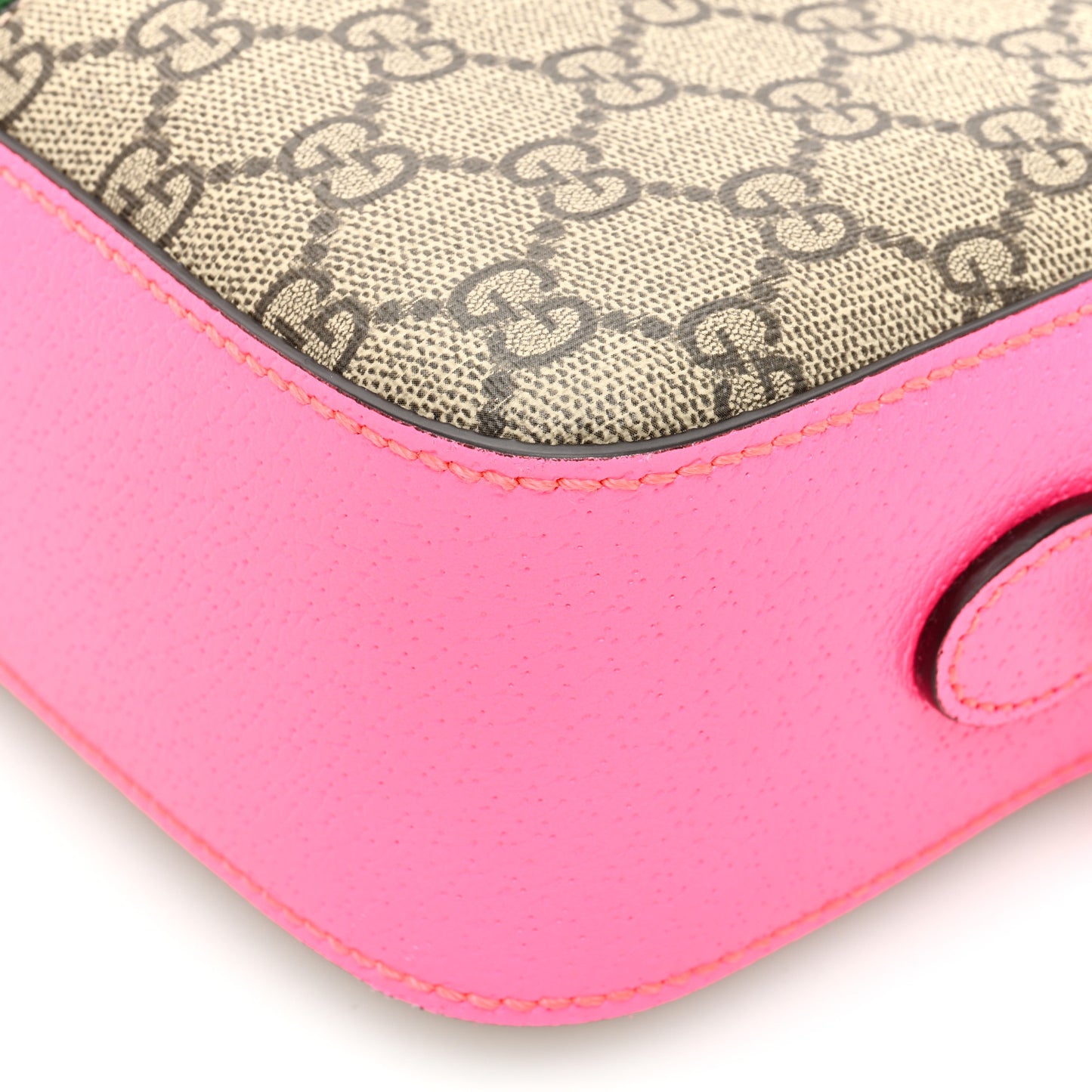 GG Supreme Monogram Textured Dollar Calfskin Web Ophidia Small Crossbody Bag Beige Ebony Fuchsia
