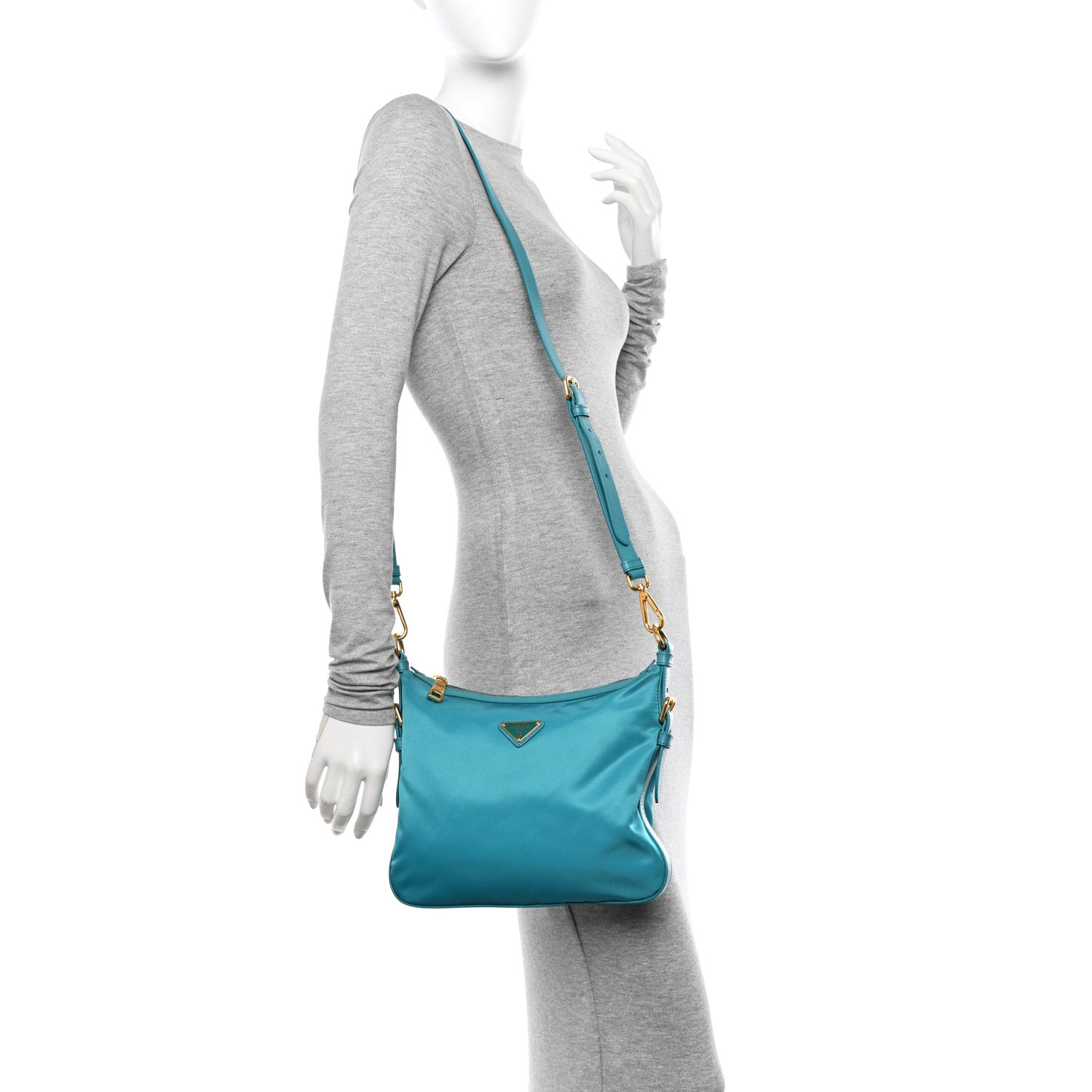 Prada Tessuto Nylon Saffiano Small Crossbody Bag Turchese 2 of 11