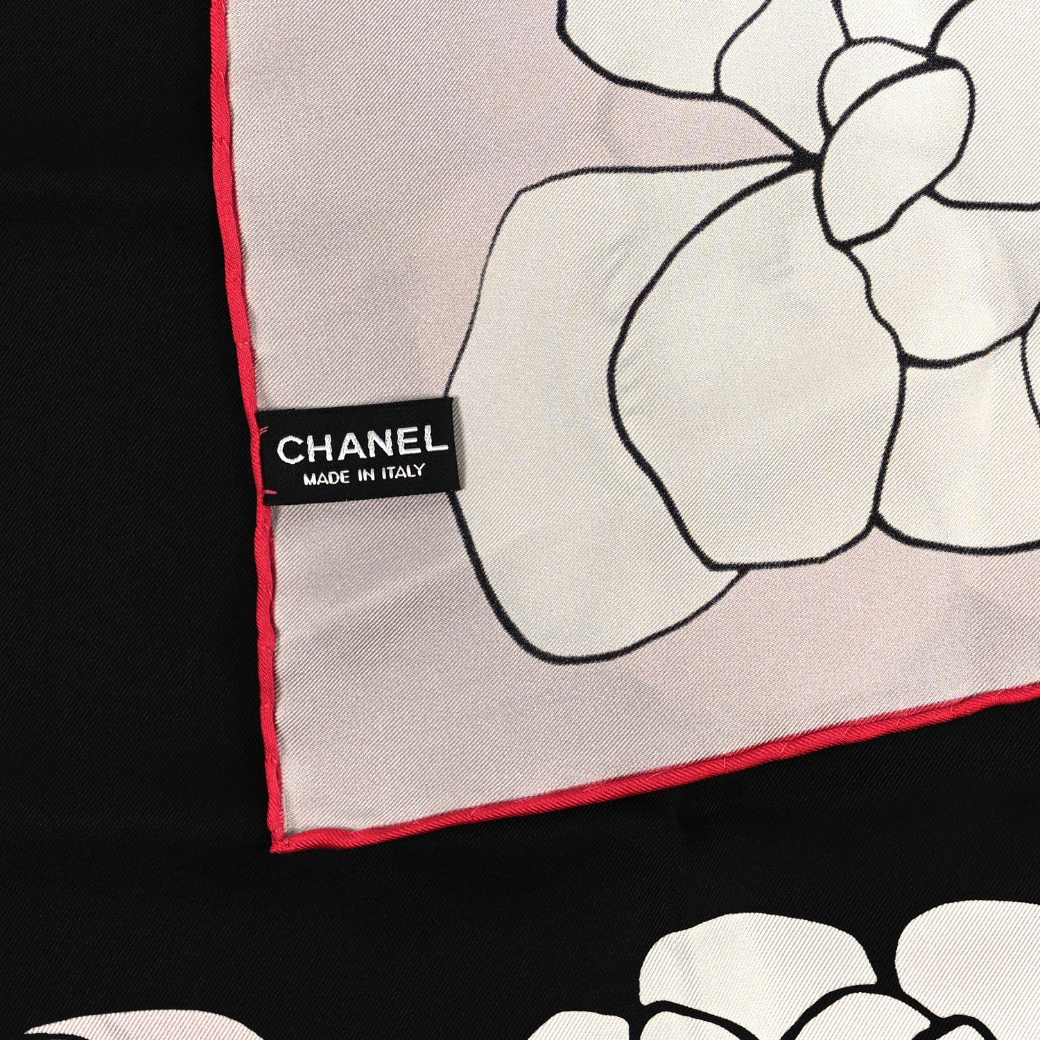 Chanel Silk CC Logo Camellia Scarf White Black Pink 3 of 3