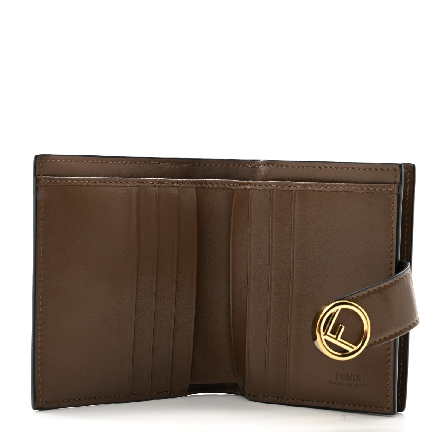 Vitello Soft F is Fendi Bi-Color FF 1974 Embossed Compact Wallet Maya Black