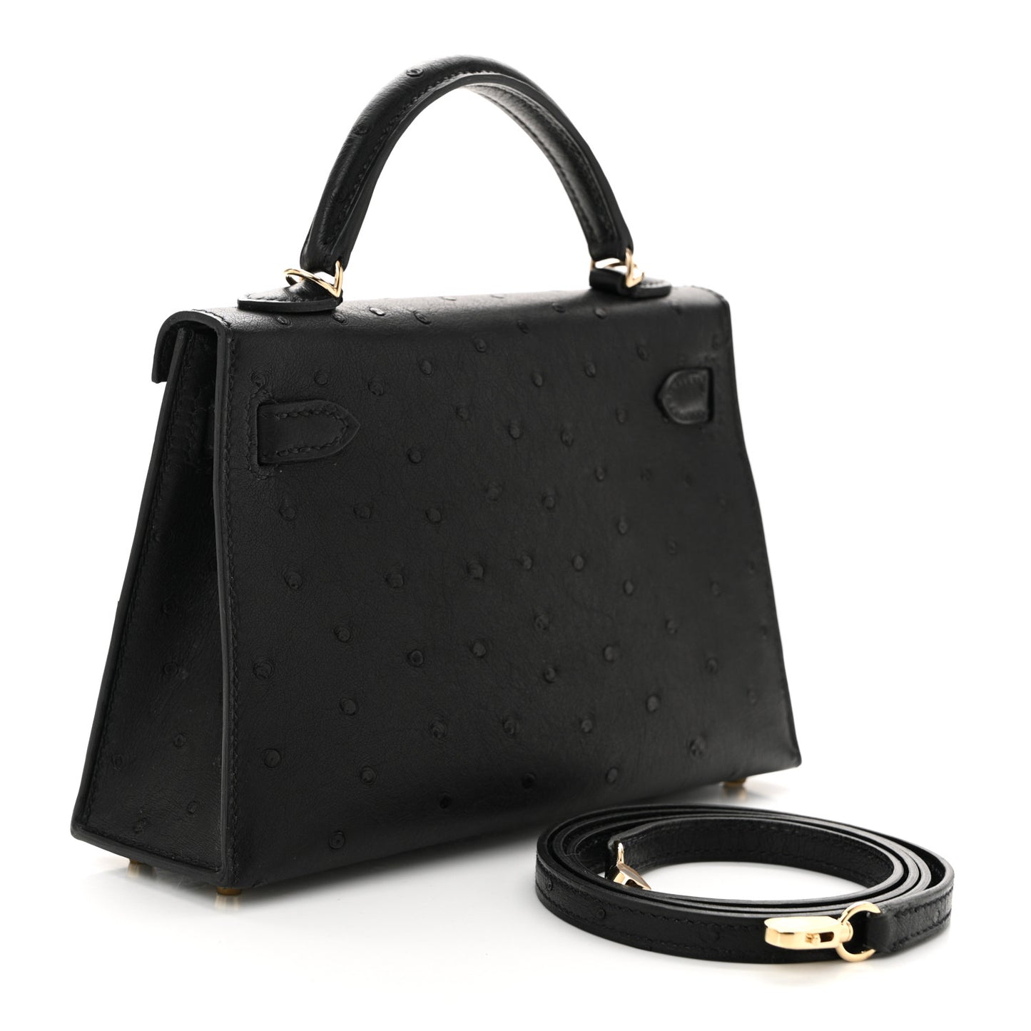 Ostrich Kelly Sellier Mini 20 Black