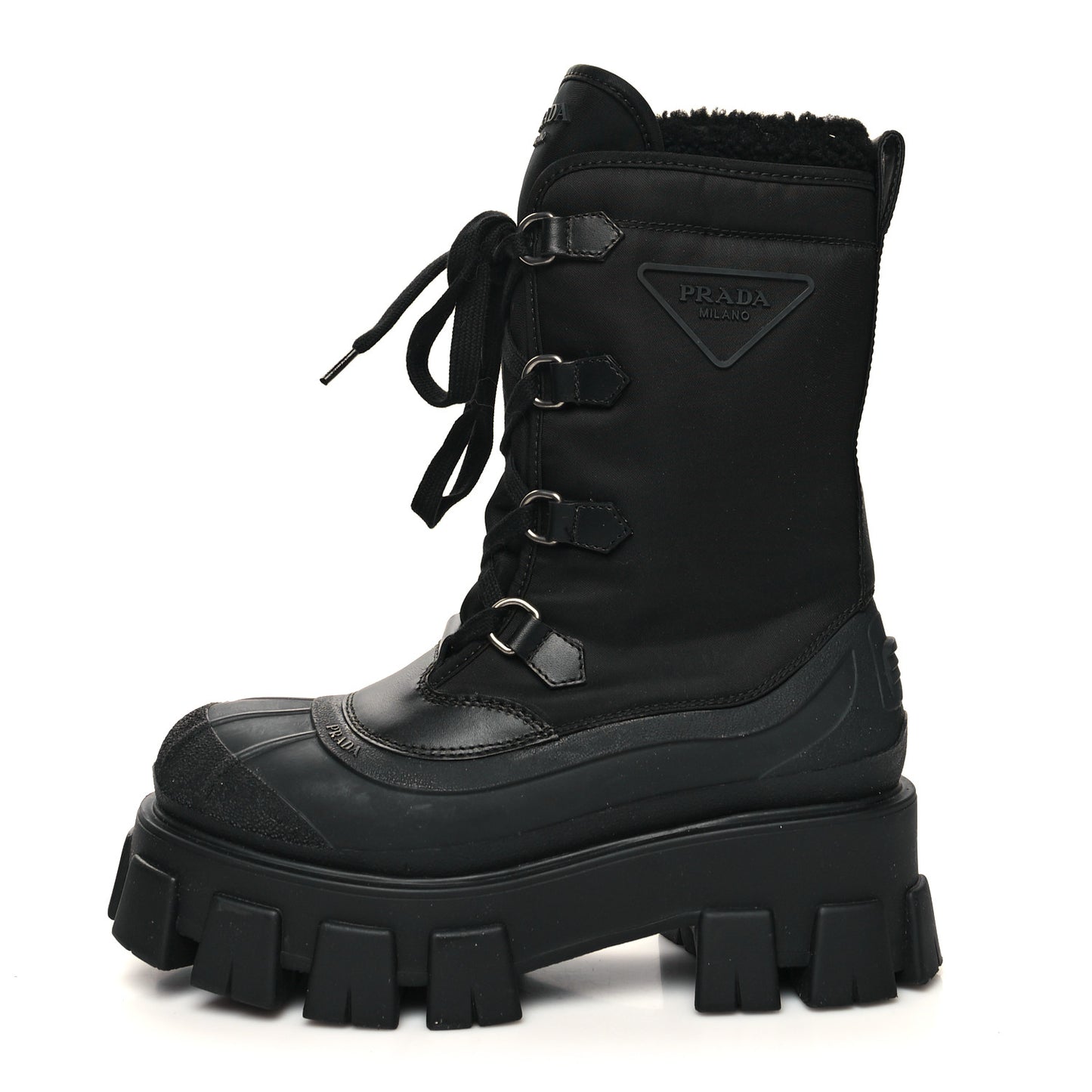 Nylon Rubber Shearling Triangle Logo Monolith 55mm Snow Boots 36.5 Black