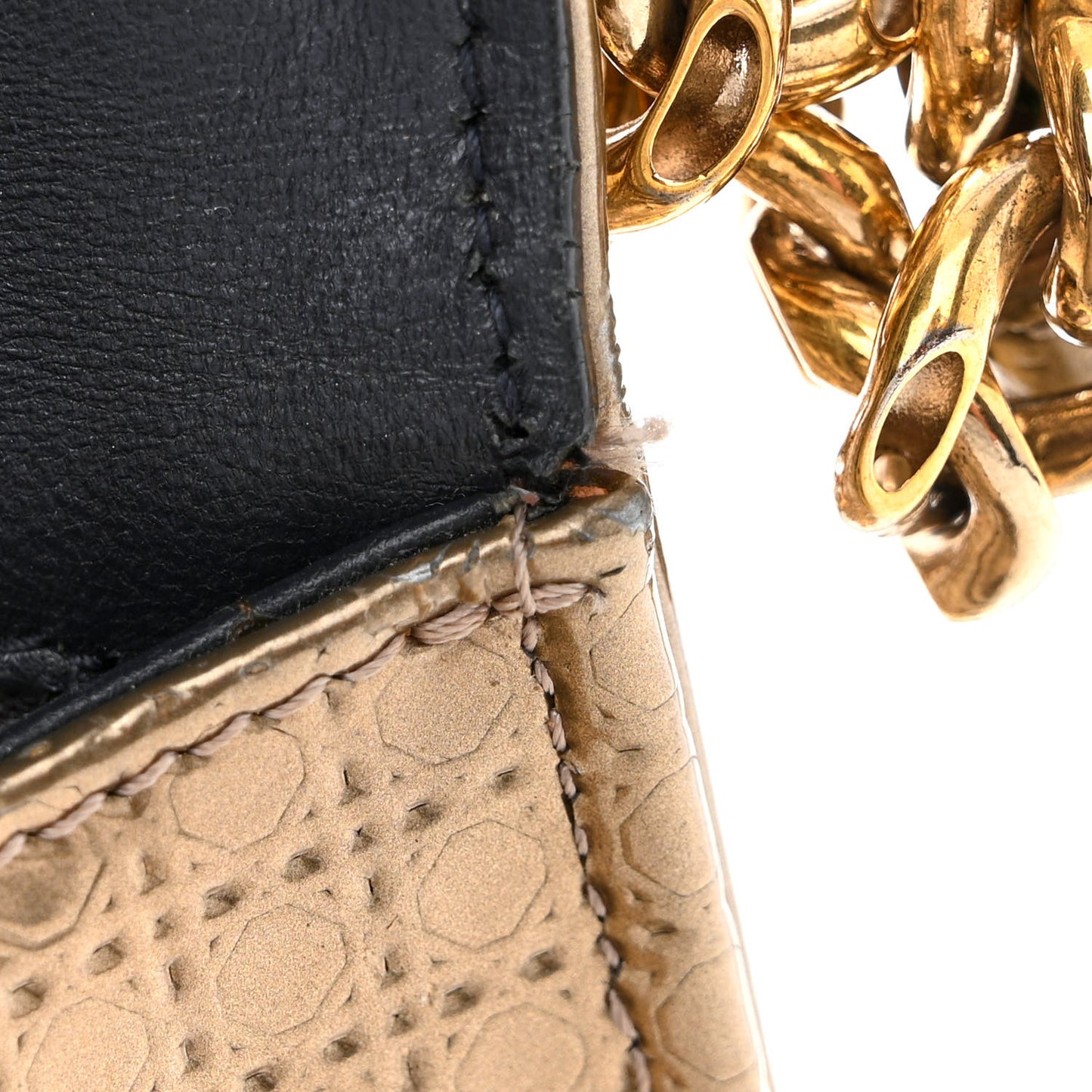 Metallic Patent Micro-Cannage Medium Diorama Flap Bag Gold