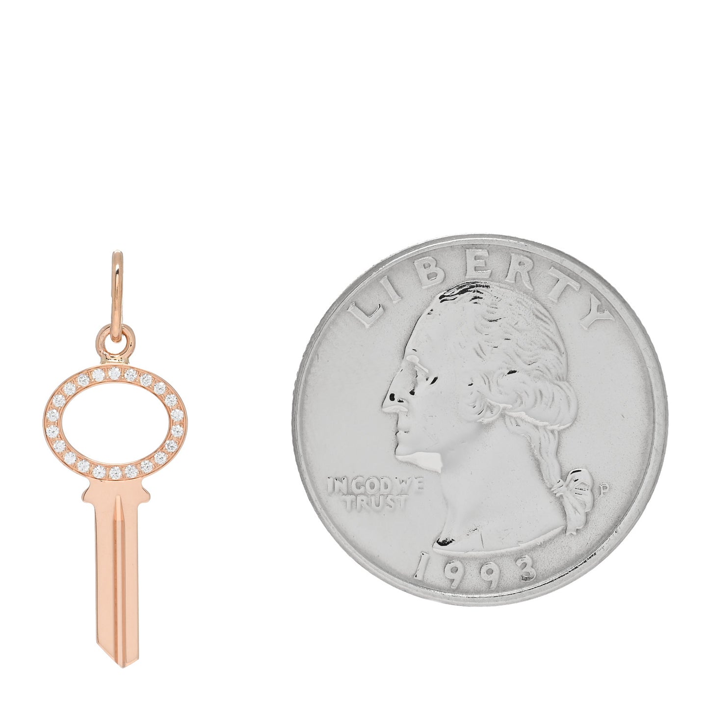 18K Rose Gold Diamond Modern Keys Open Oval Key Pendant