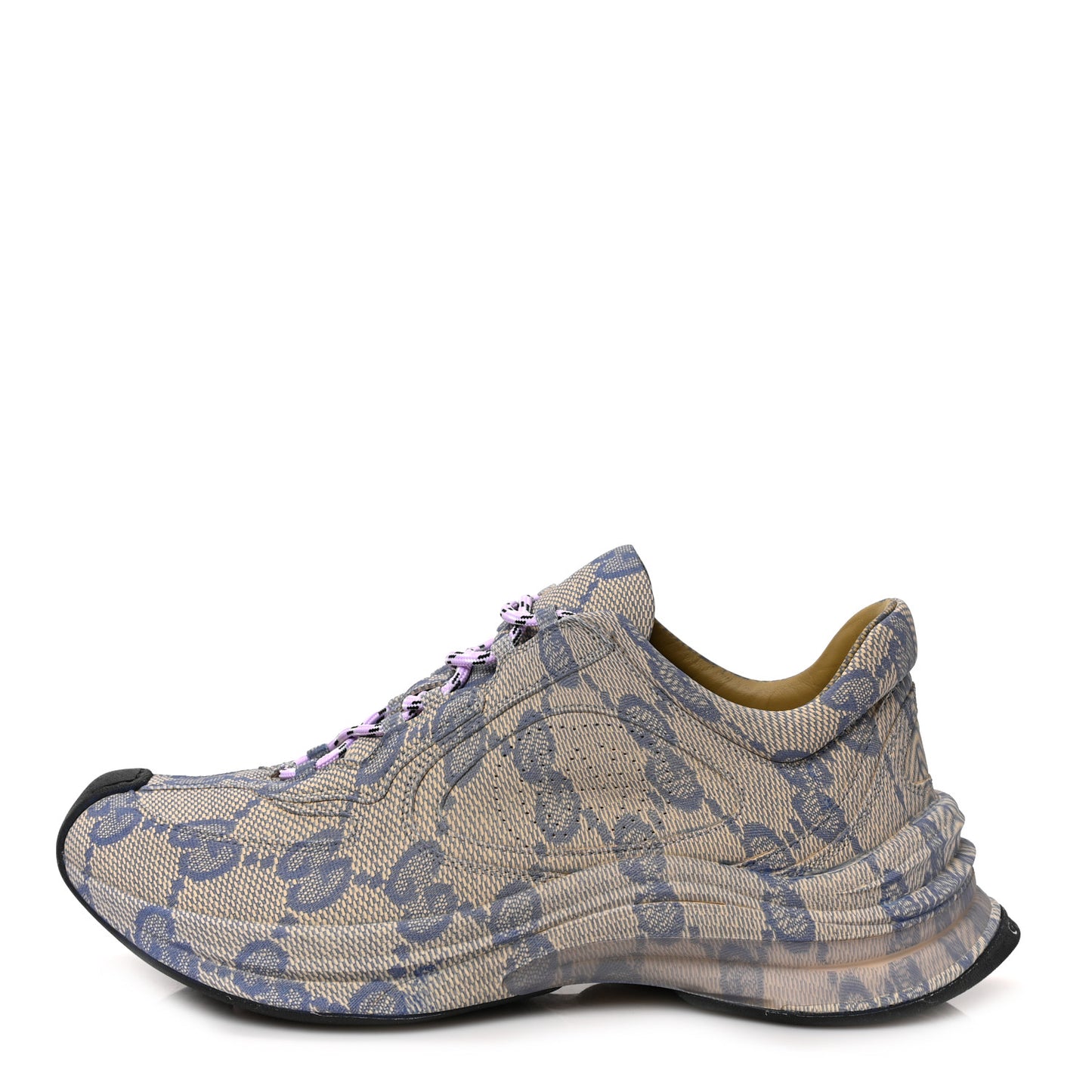 Ultralight Plume Calfskin Monogram Printed Mens Gucci Run Sneakers 38.5 Beige Blue