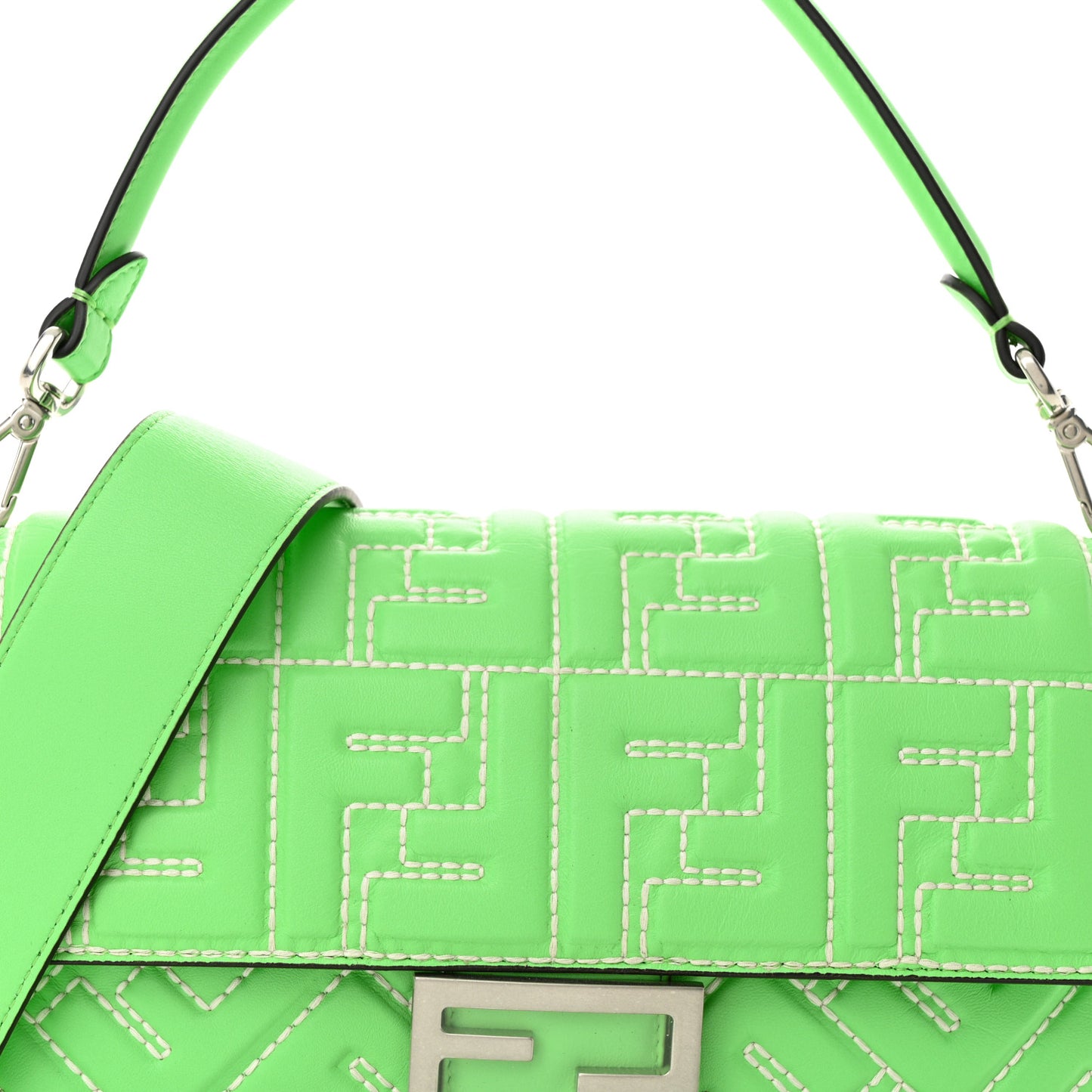 Nappa Stitched FF 1974 Embossed Baguette Edamame