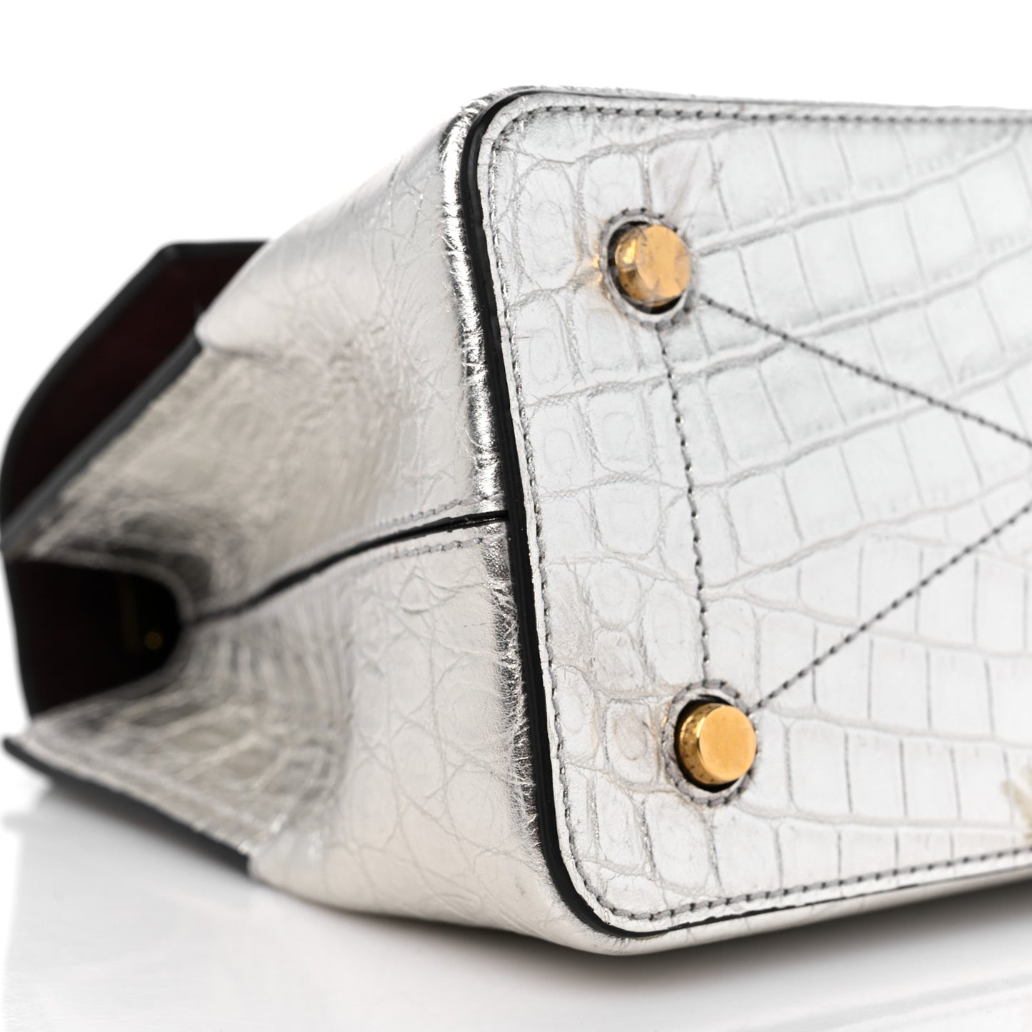 Metallic Calfskin Crocodile Embossed Mini Seaton Silver