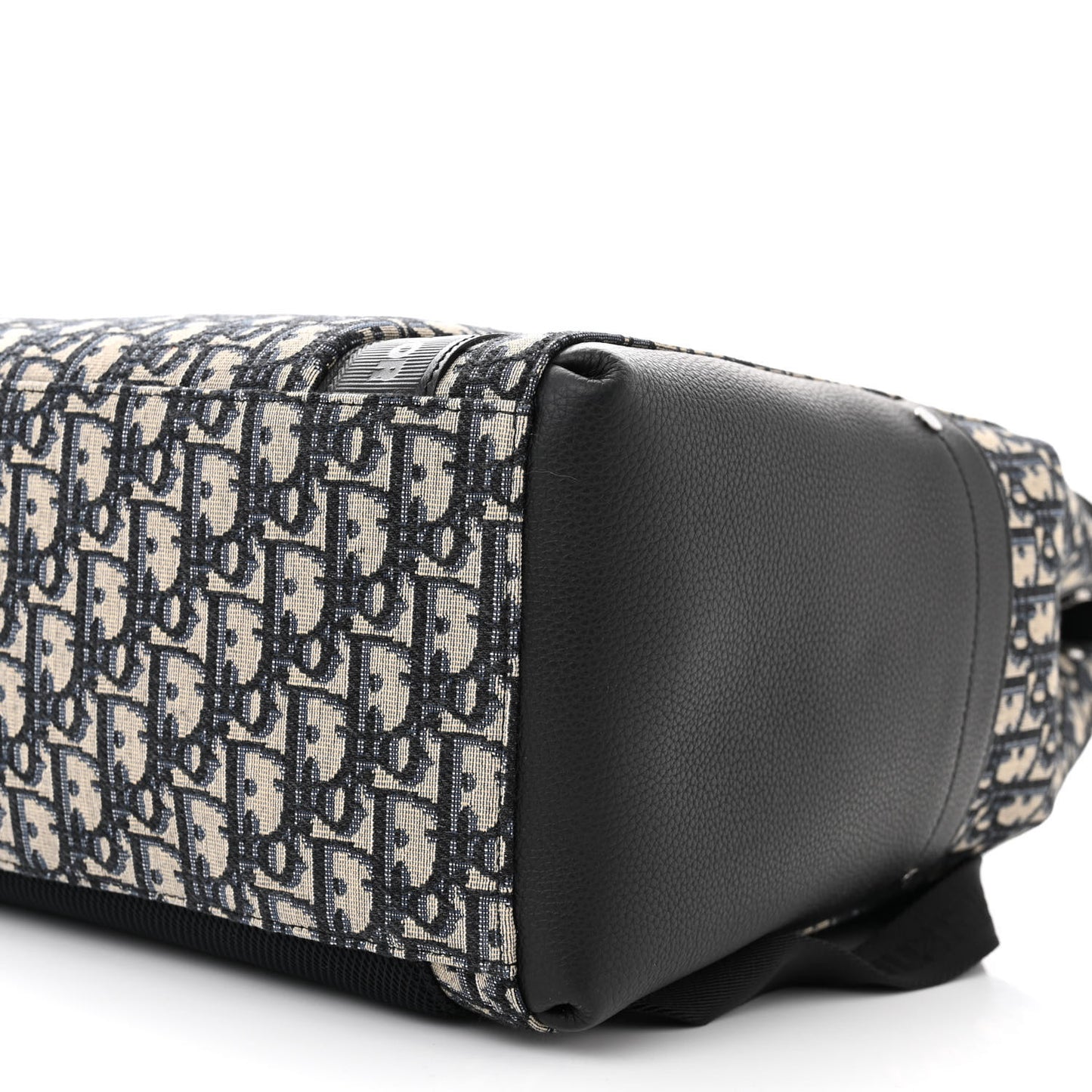 Oblique Jacquard Grained Calfskin Saddle Backpack With Flap Beige Black