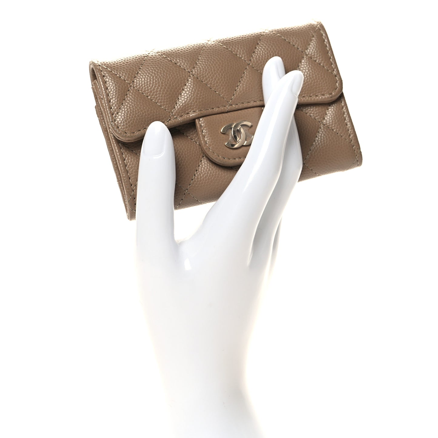Caviar Quilted Flap Card Holder Wallet Dark Beige