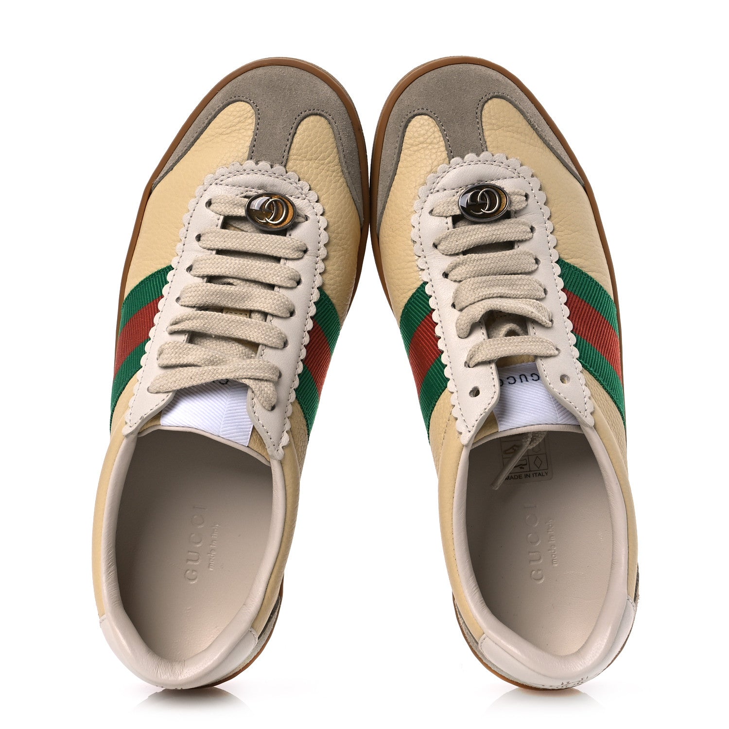 Gucci Calfskin Suede Web Womens G74 Sneakers 35.5 Oatmeal Burro New Mystic White 2 of 13