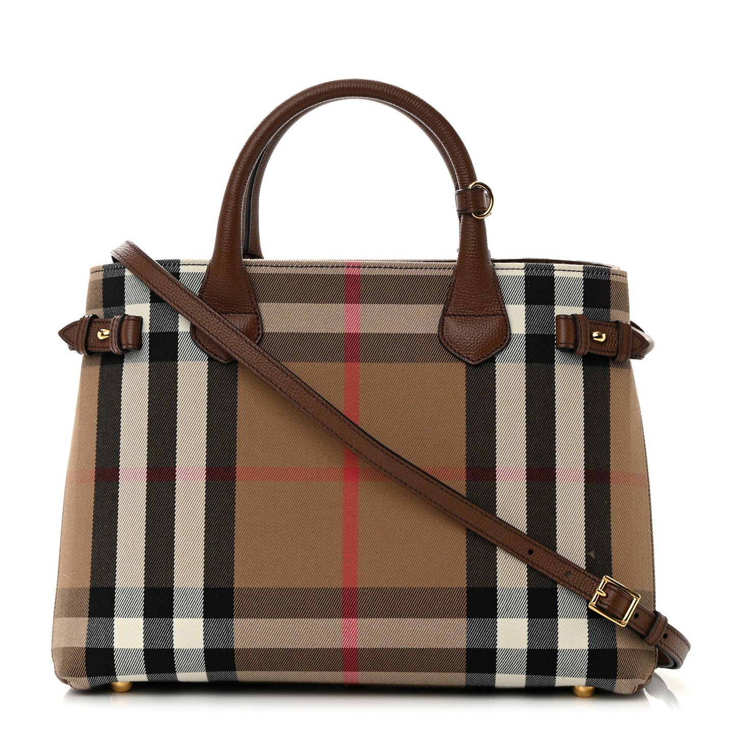 House Check Grainy Calfskin Medium Banner Tote Brown