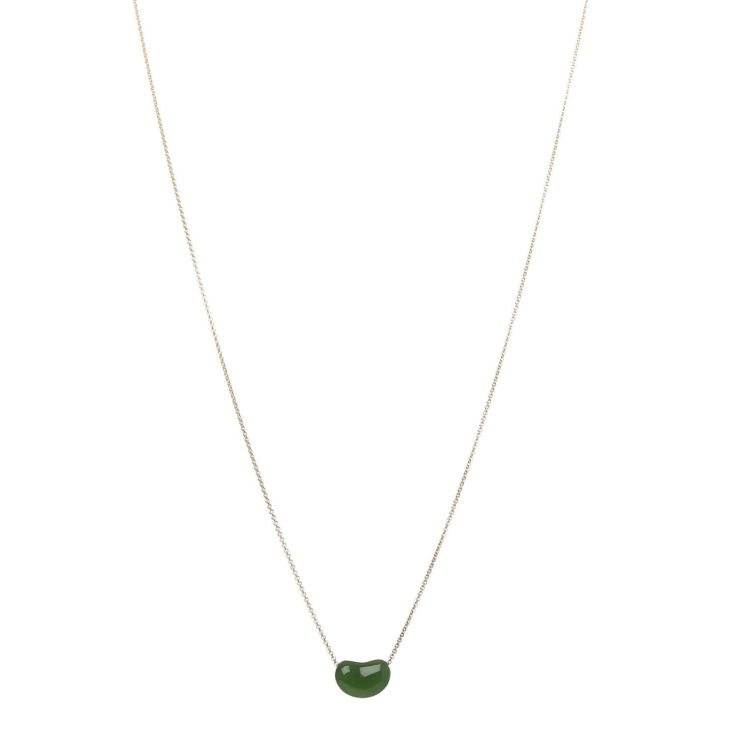 Tiffany 18K Yellow Gold Green Jade 9mm Elsa Peretti Bean Pendant