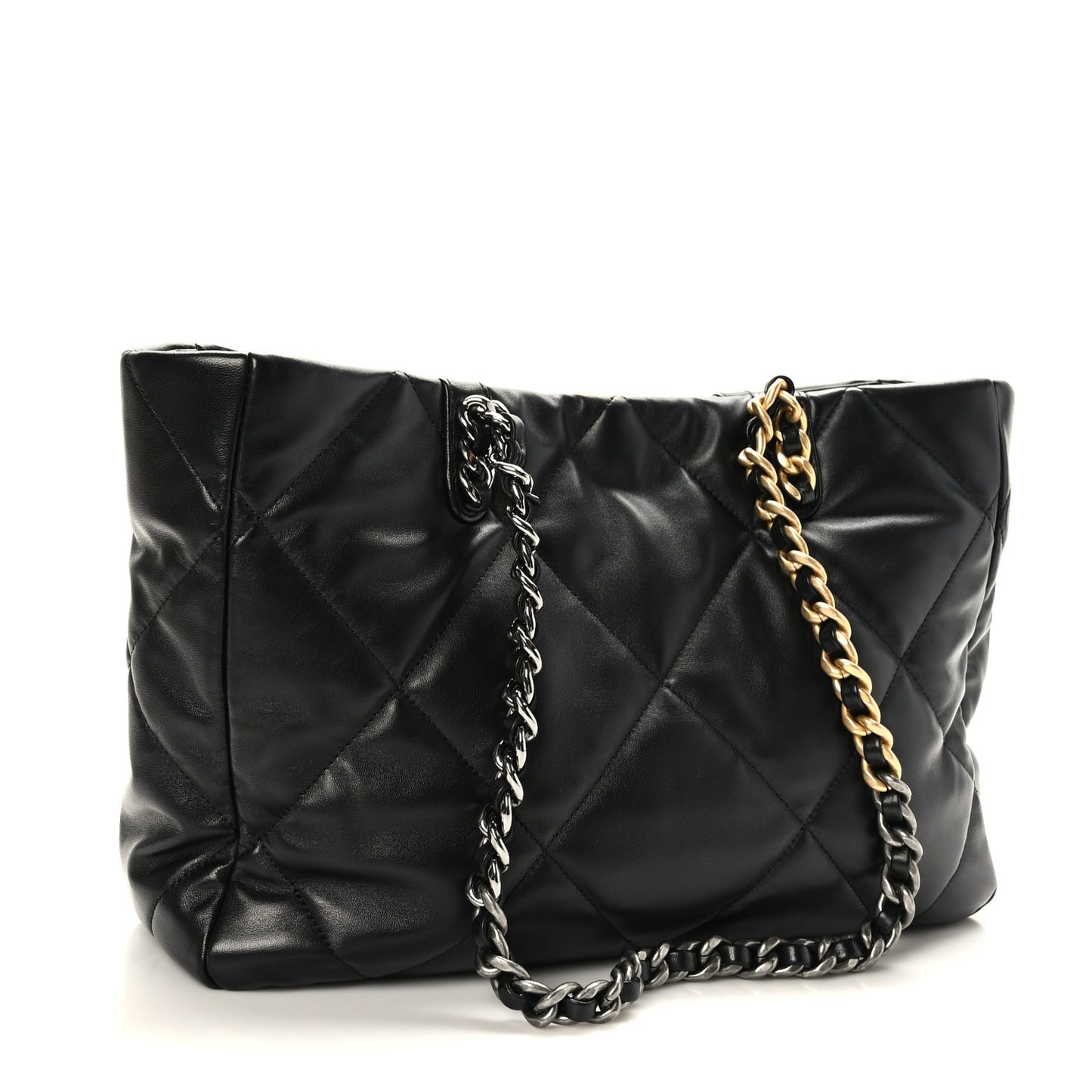 Lambskin Quilted Chanel 19 East West Shopping Bag Black