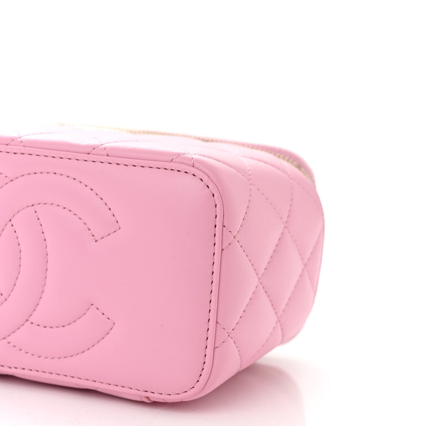 Lambskin Quilted Small Top Handle Vanity Case With Chain Lilac Light Green