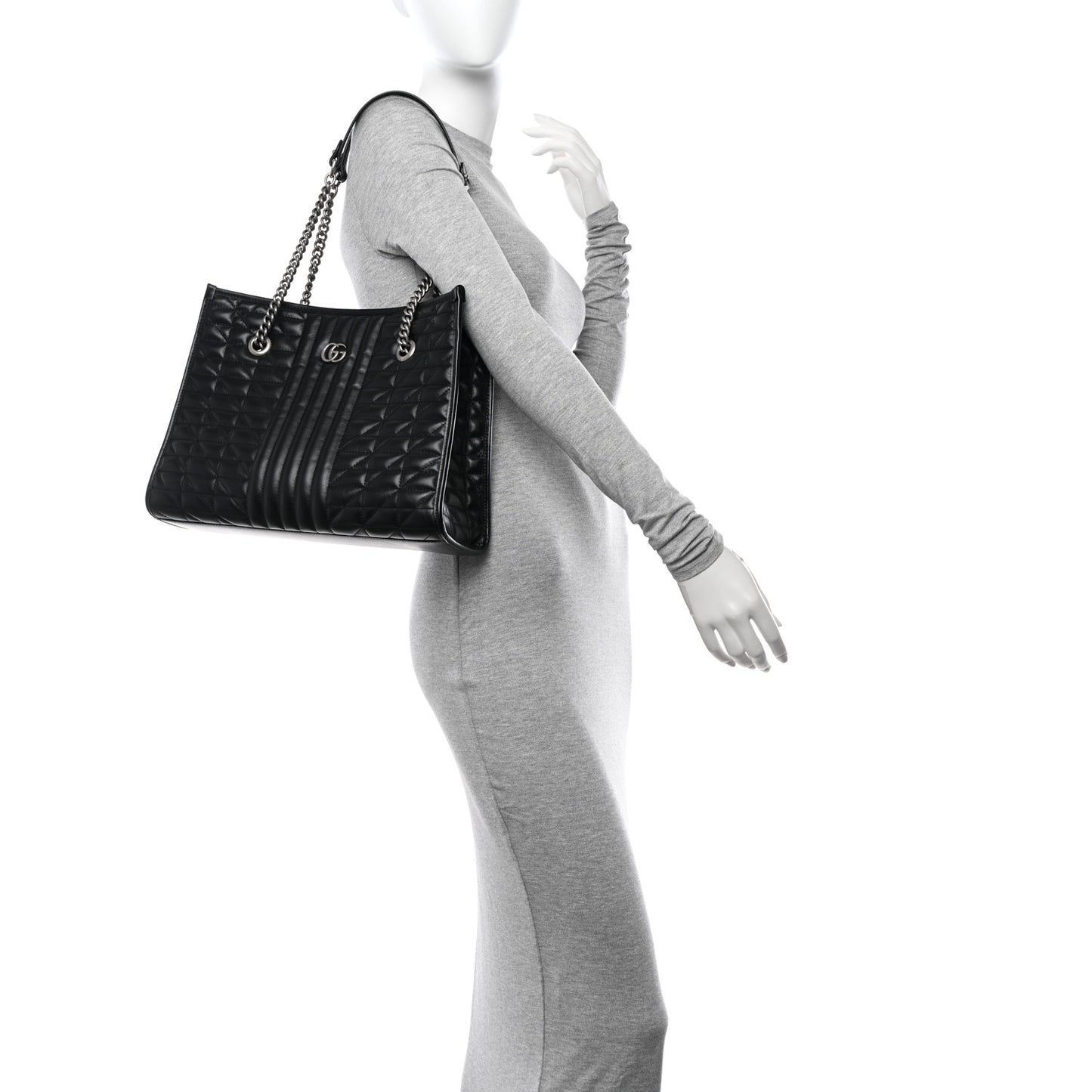 Calfskin Matelasse Aria Medium GG Marmont Shoulder Tote Black