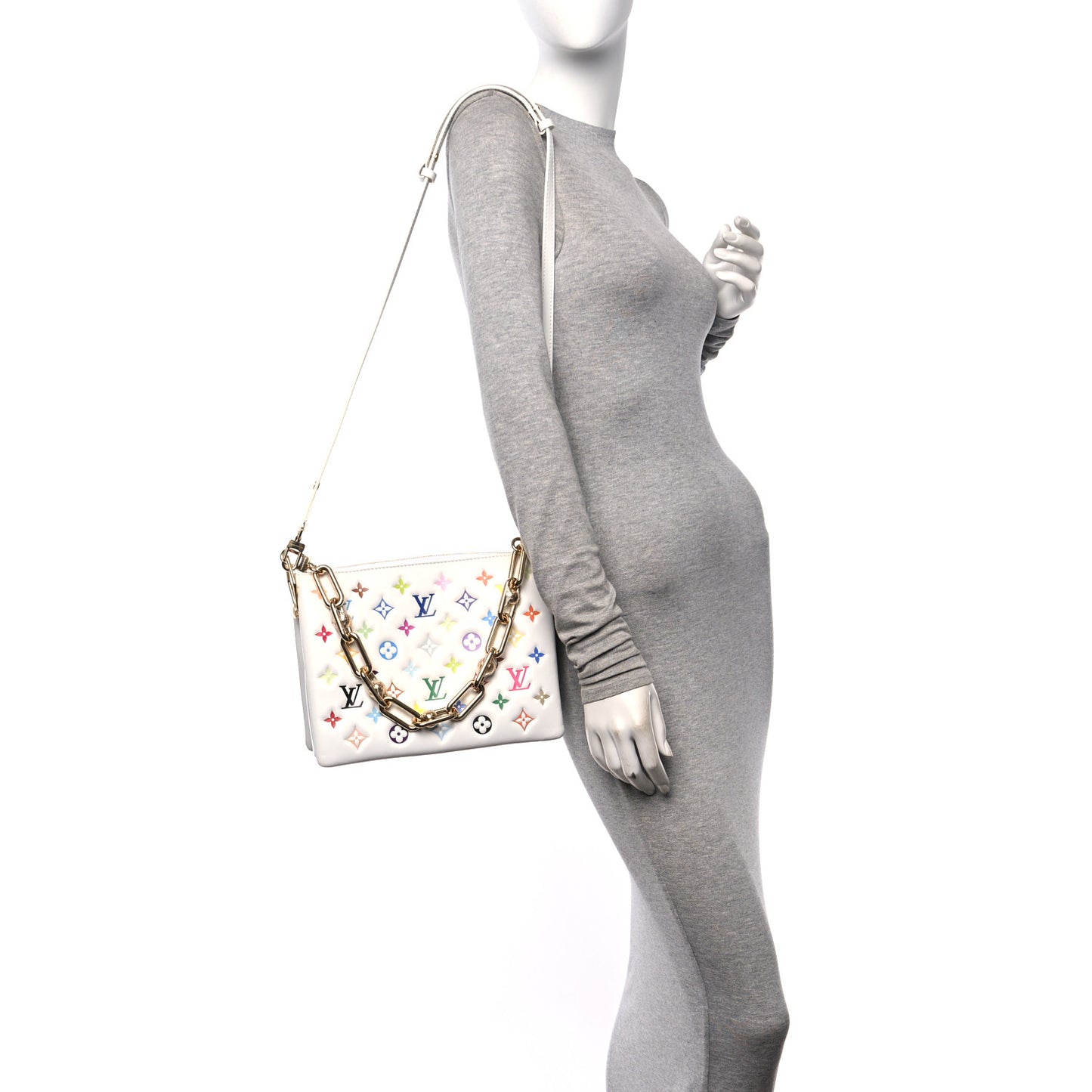 LV x TM Lambskin Embossed Monogram Coussin PM White Multicolor