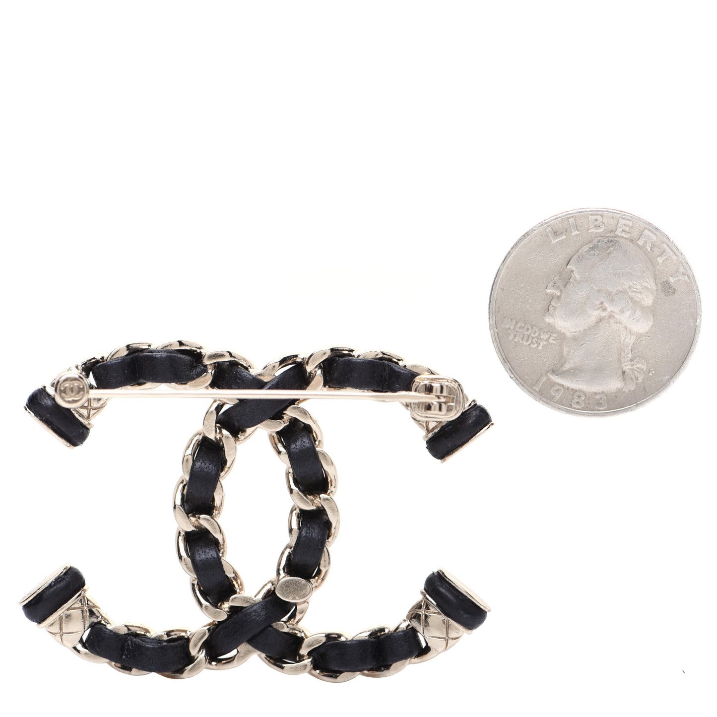 Lambskin Chain CC Brooch Black Gold