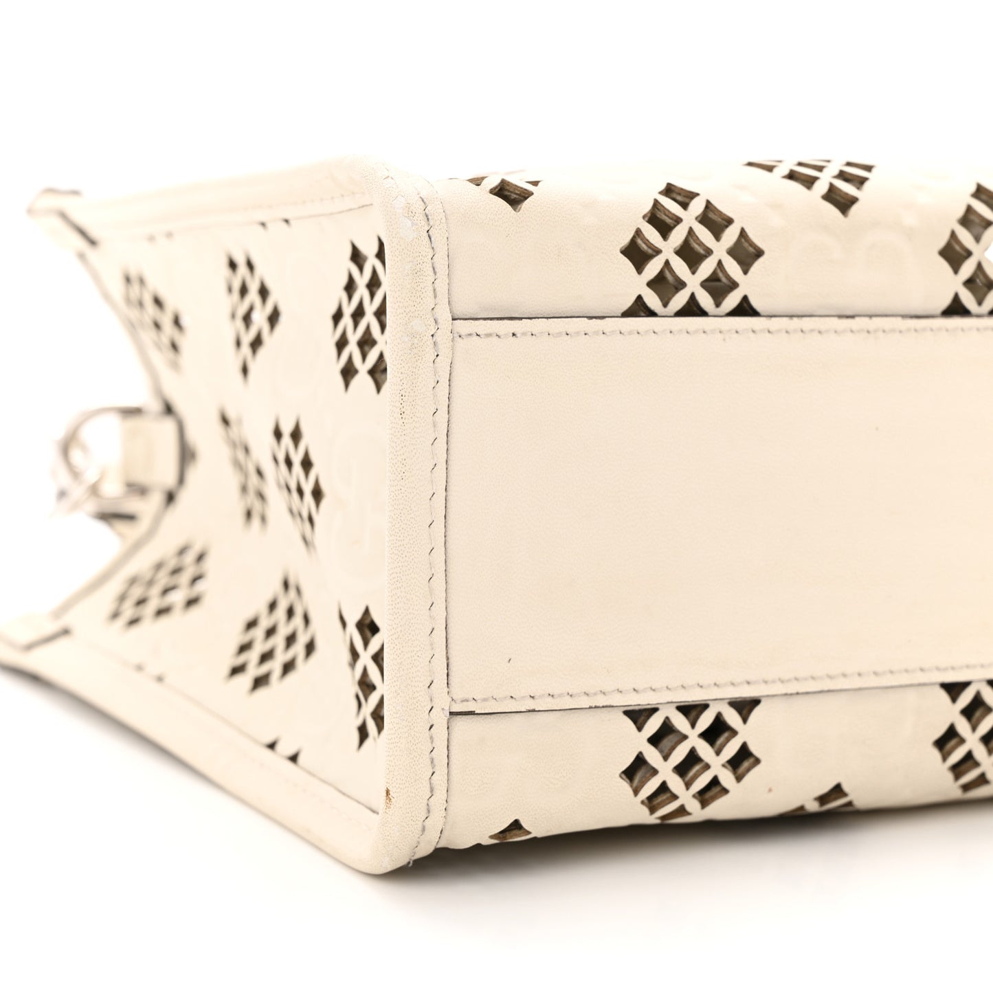 Calfskin GG Monogram Diamond Cut Small Ophidia Tote Bag Off White