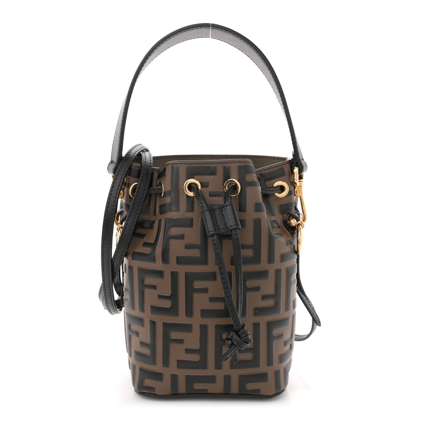 Vitello Liberty F is Fendi Bi-Color FF 1974 Embossed Mini Mon Tresor Bucket Bag Maya Black