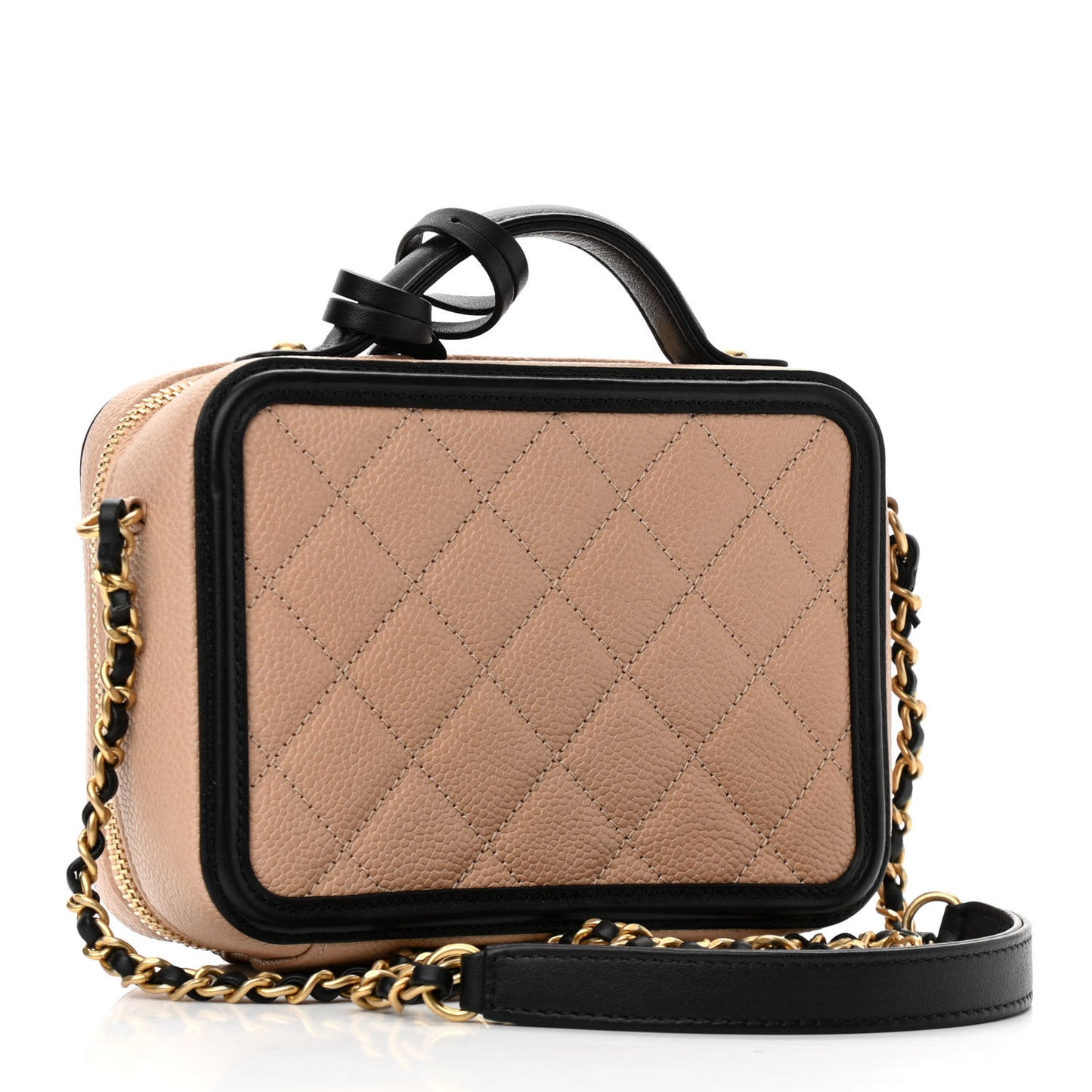 Caviar Quilted Small CC Filigree Vanity Case Beige Black